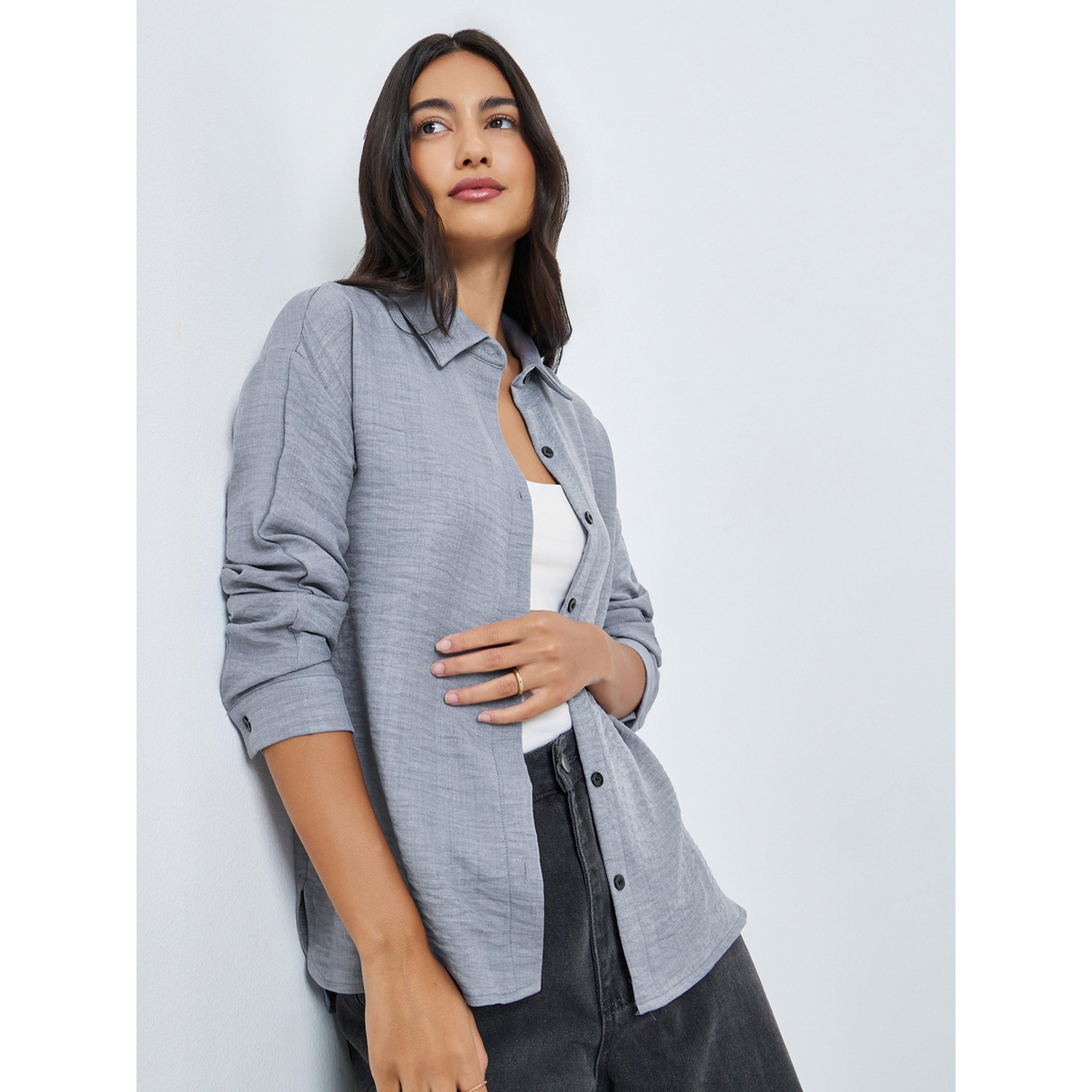 ستايلي - قميص رمادي بأكمام طويلة بقصة مريحة-women-clothing-shirtsandblouses-shirts-image-3