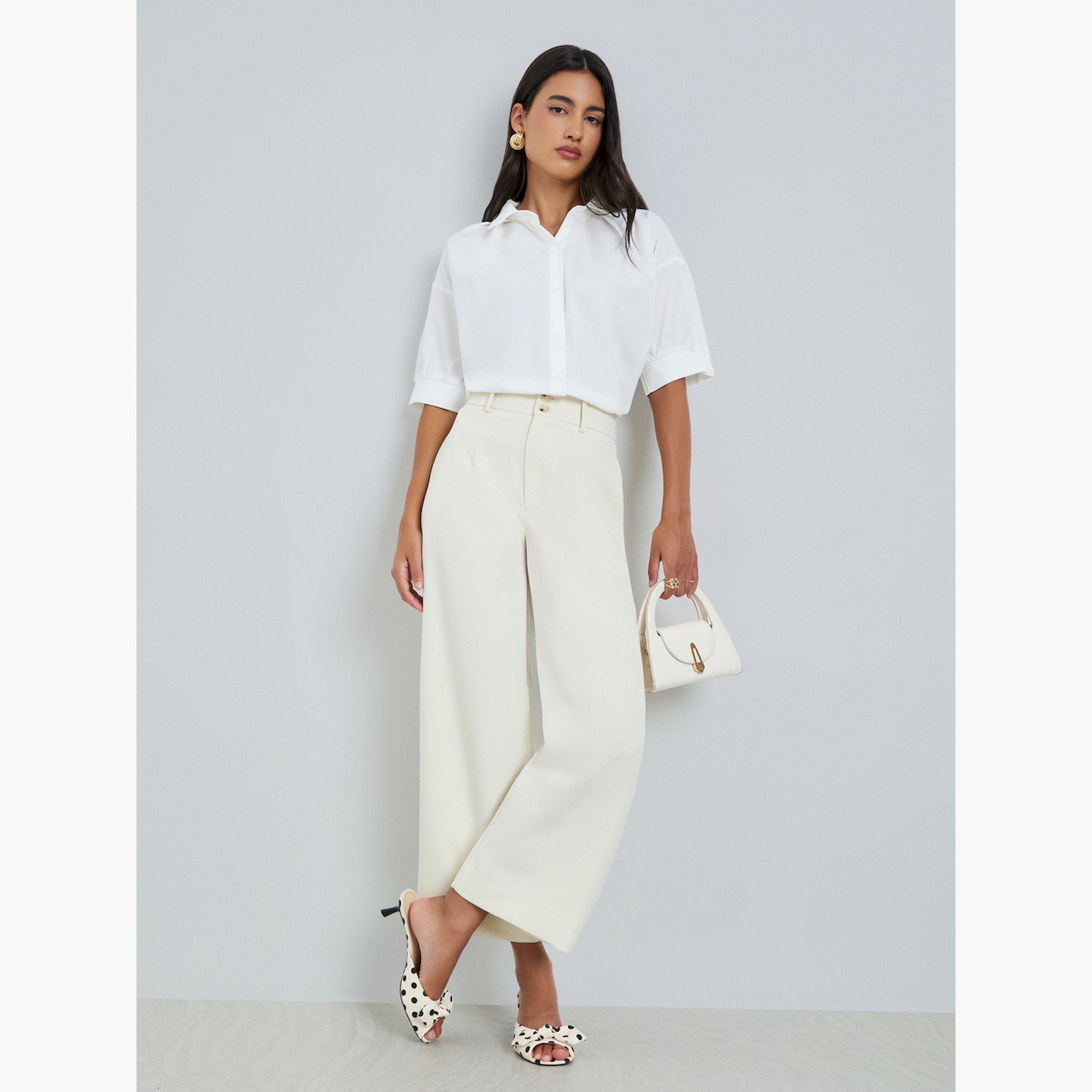 Styli White Ruffled Puff Sleeve Shirt-women-clothing-shirtsandblouses-shirts-image-2