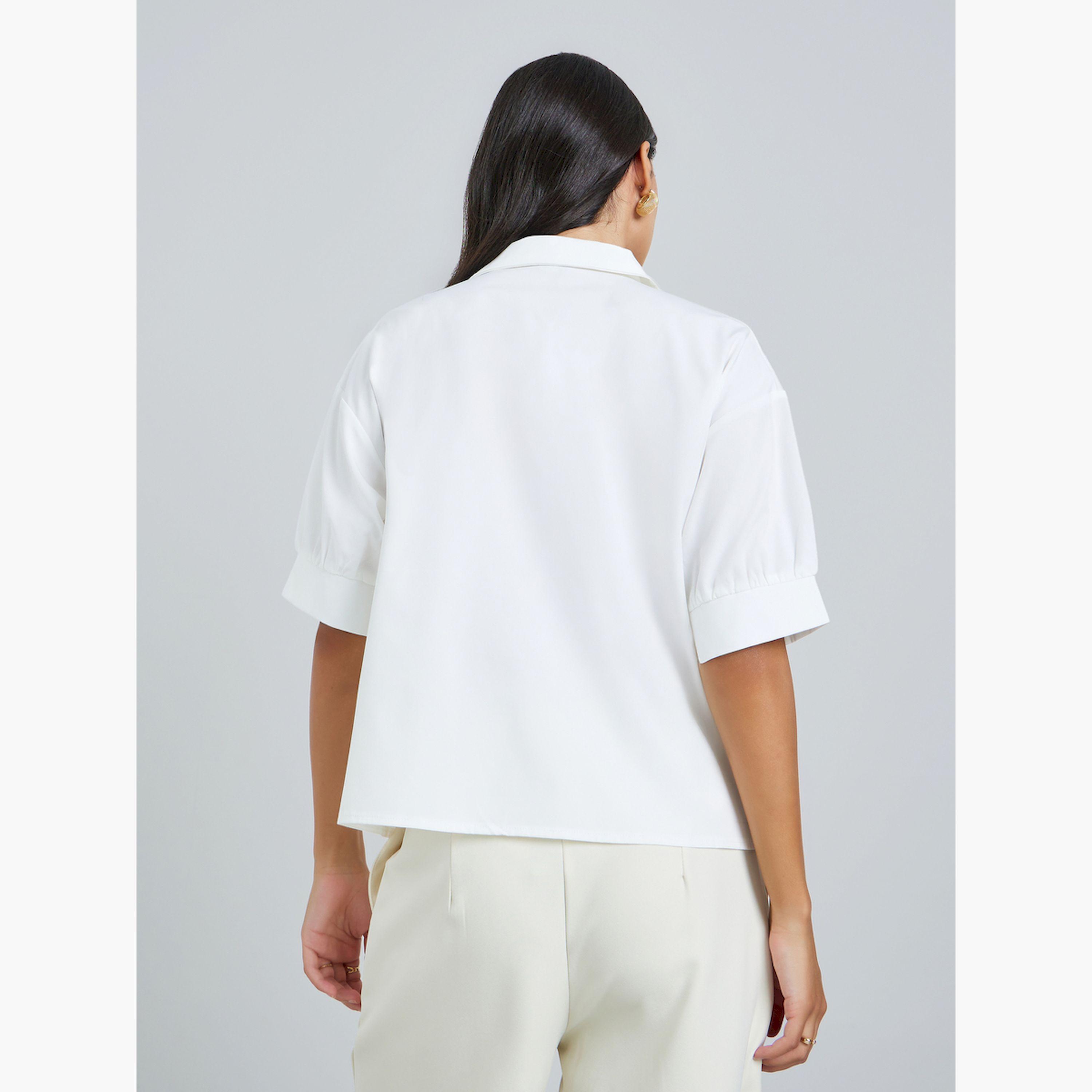 Styli White Ruffled Puff Sleeve Shirt-women-clothing-shirtsandblouses-shirts-image-4