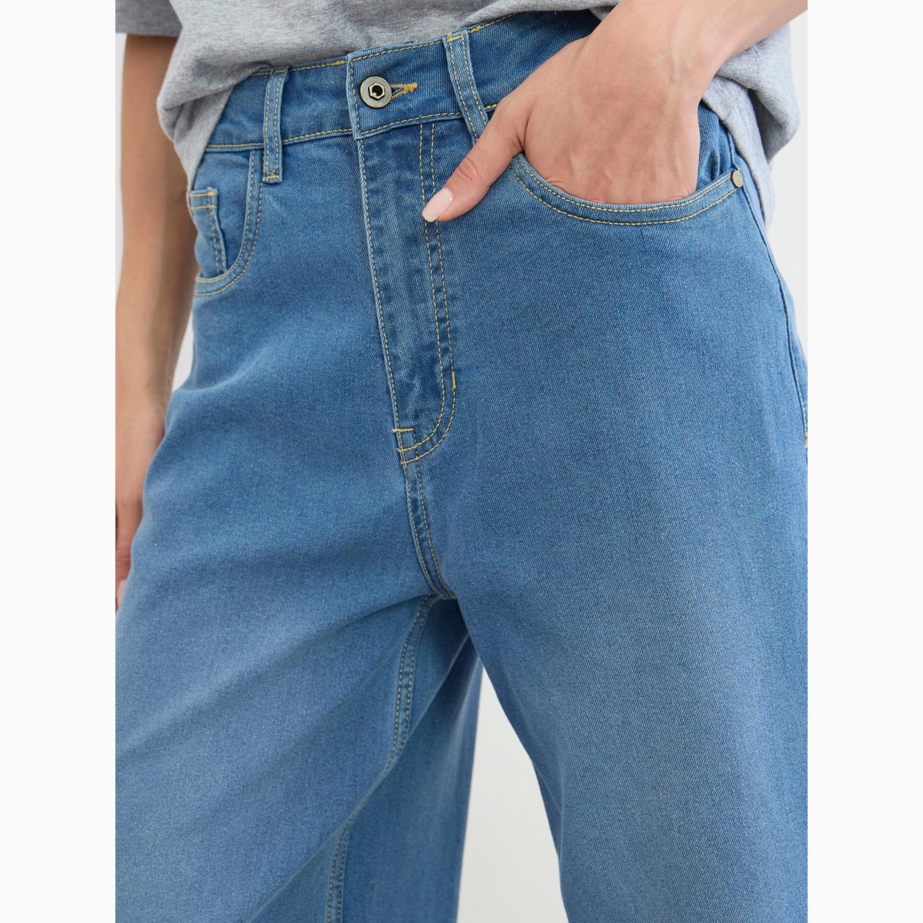 بنطال جينز مرن وبأرجل واسعة ومظهر باهت للنساء-women-clothing-bottoms-jeans-image-3