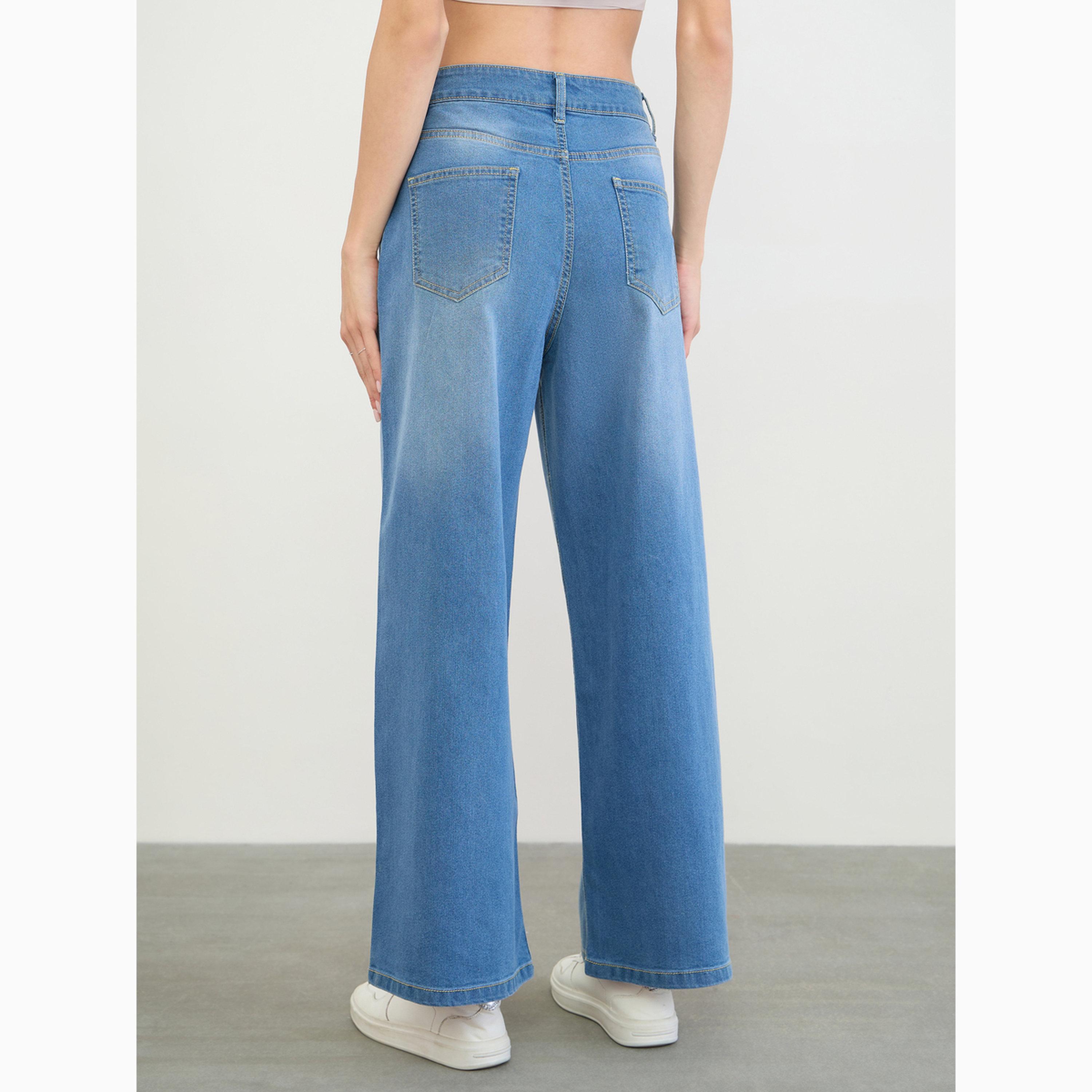 بنطال جينز مرن وبأرجل واسعة ومظهر باهت للنساء-women-clothing-bottoms-jeans-image-4