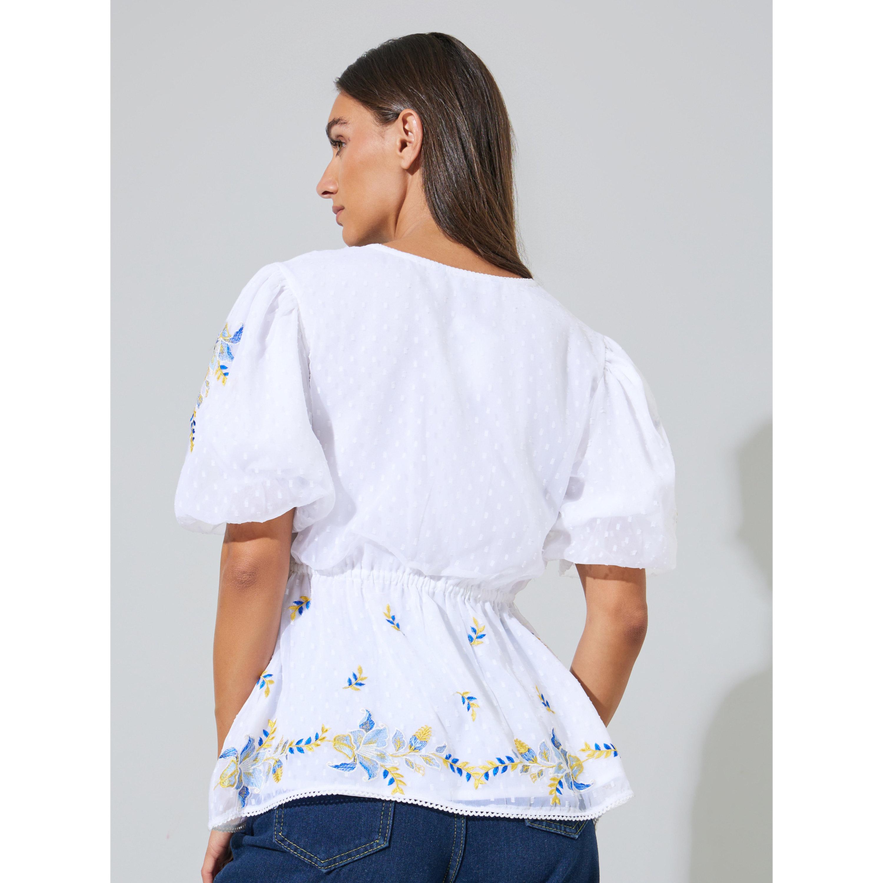 Styli Off-White Embroidered Peplum Top with Short Sleeves-women-clothing-shirtsandblouses-blouses-image-3