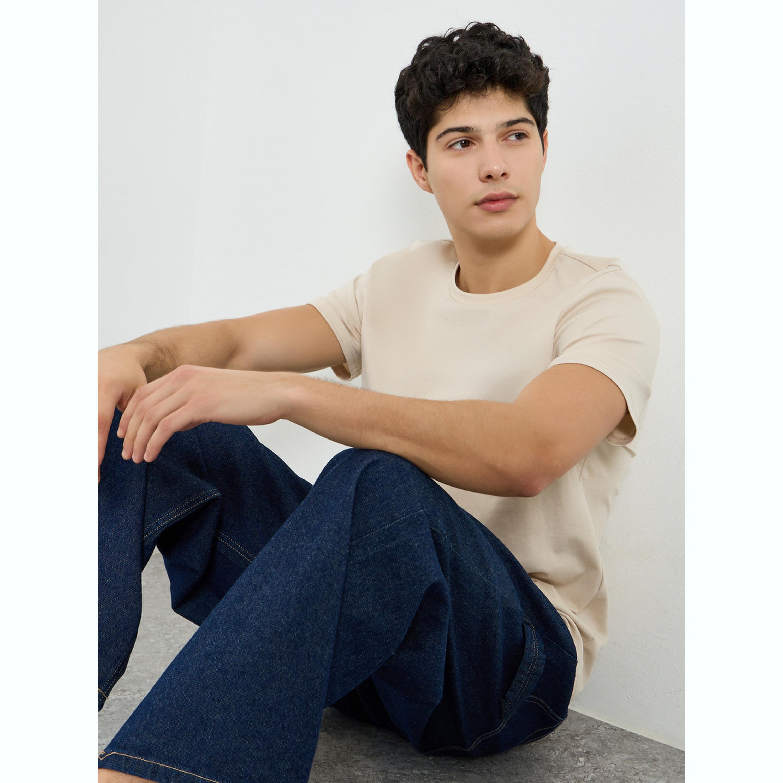Styli Men Beige Cotton Crew Neck T-Shirt-men-clothing-tshirtsandpolos-tshirts-image-4