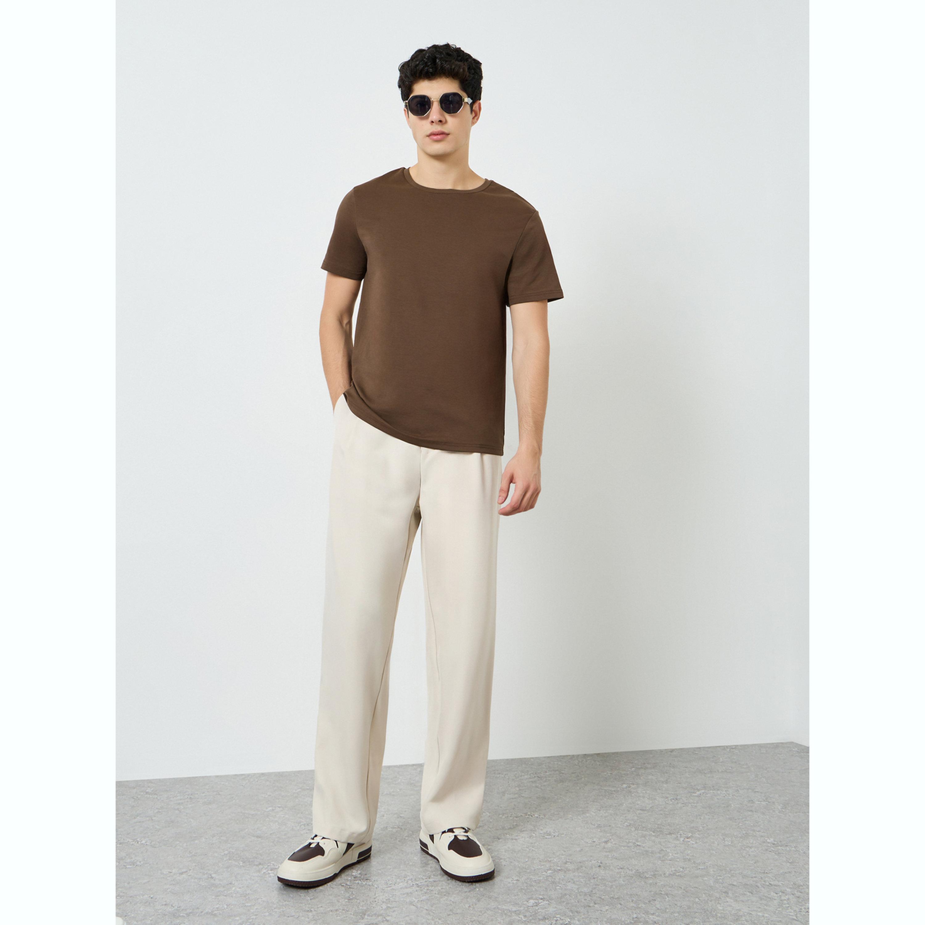 Styli Men Brown Cotton Blend Crew Neck T-Shirt-men-clothing-tshirtsandpolos-tshirts-image-2