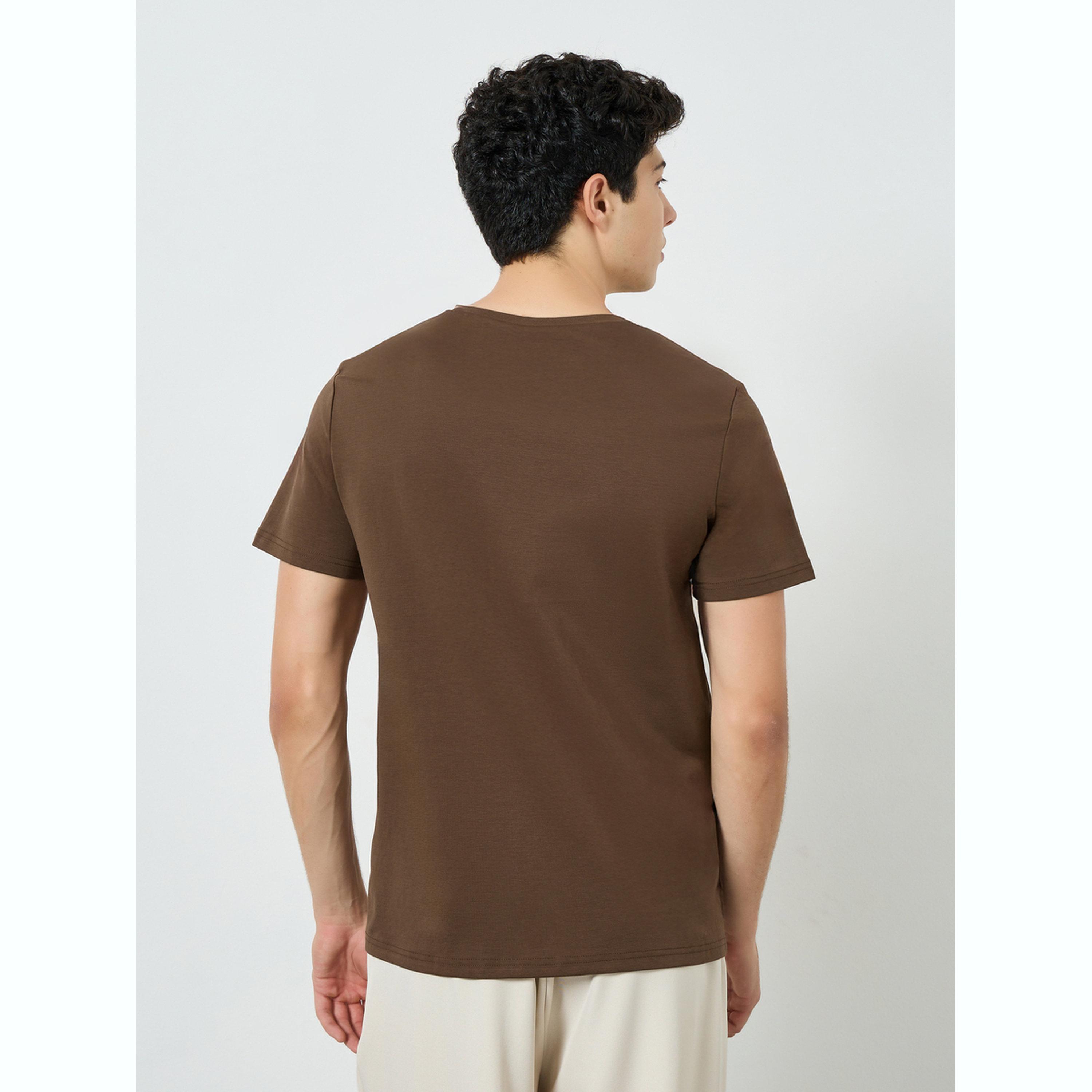 Styli Men Brown Cotton Blend Crew Neck T-Shirt-men-clothing-tshirtsandpolos-tshirts-image-4