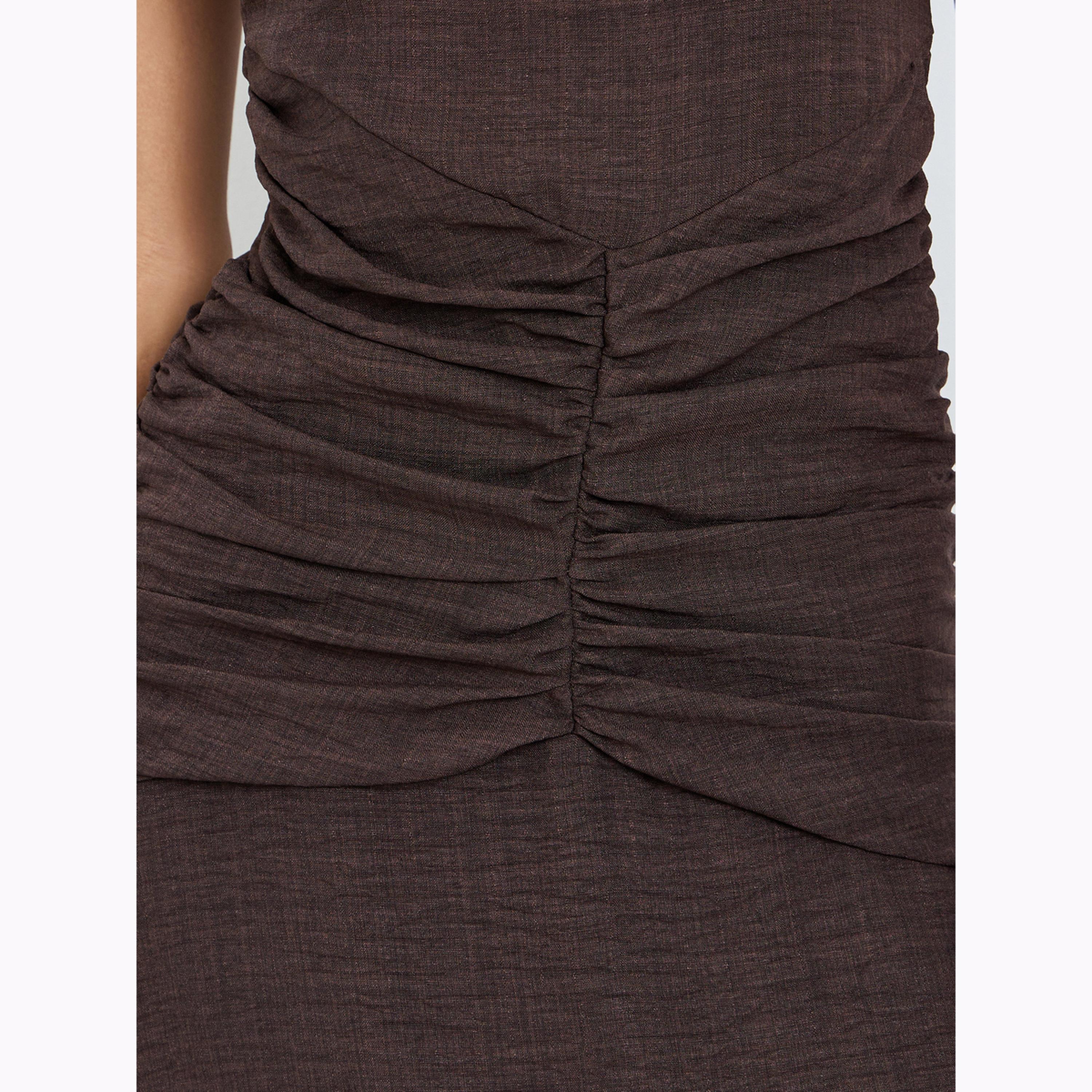 Styli Brown Plain Sleeveless Maxi Sheath Dress-women-clothing-dresses-image-5