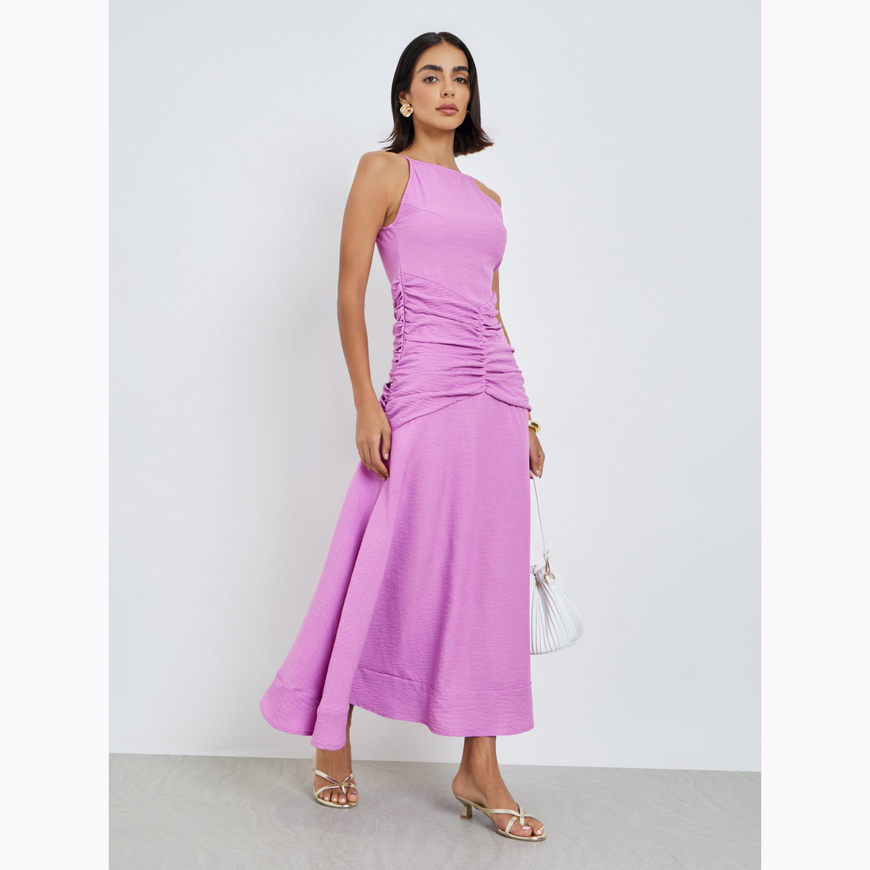 Styli Lilac Plain Sleeveless Maxi Sheath Dress-women-clothing-dresses-image-3
