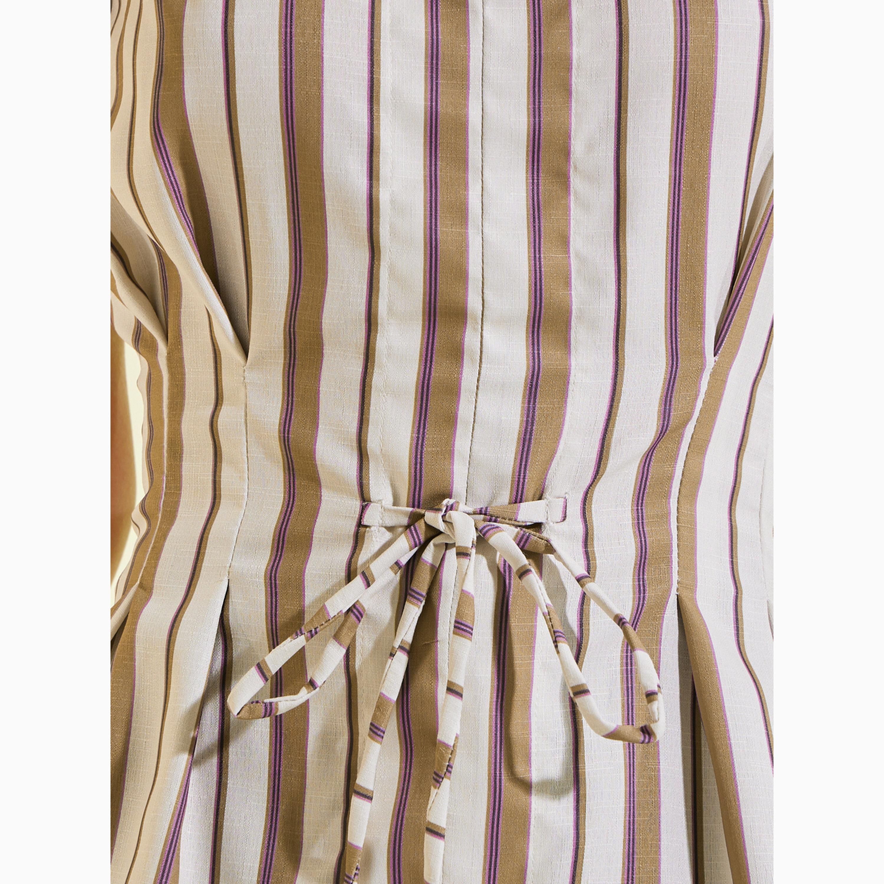 Styli Brown Striped Top with Tie-Waist-women-clothing-shirtsandblouses-blouses-image-5