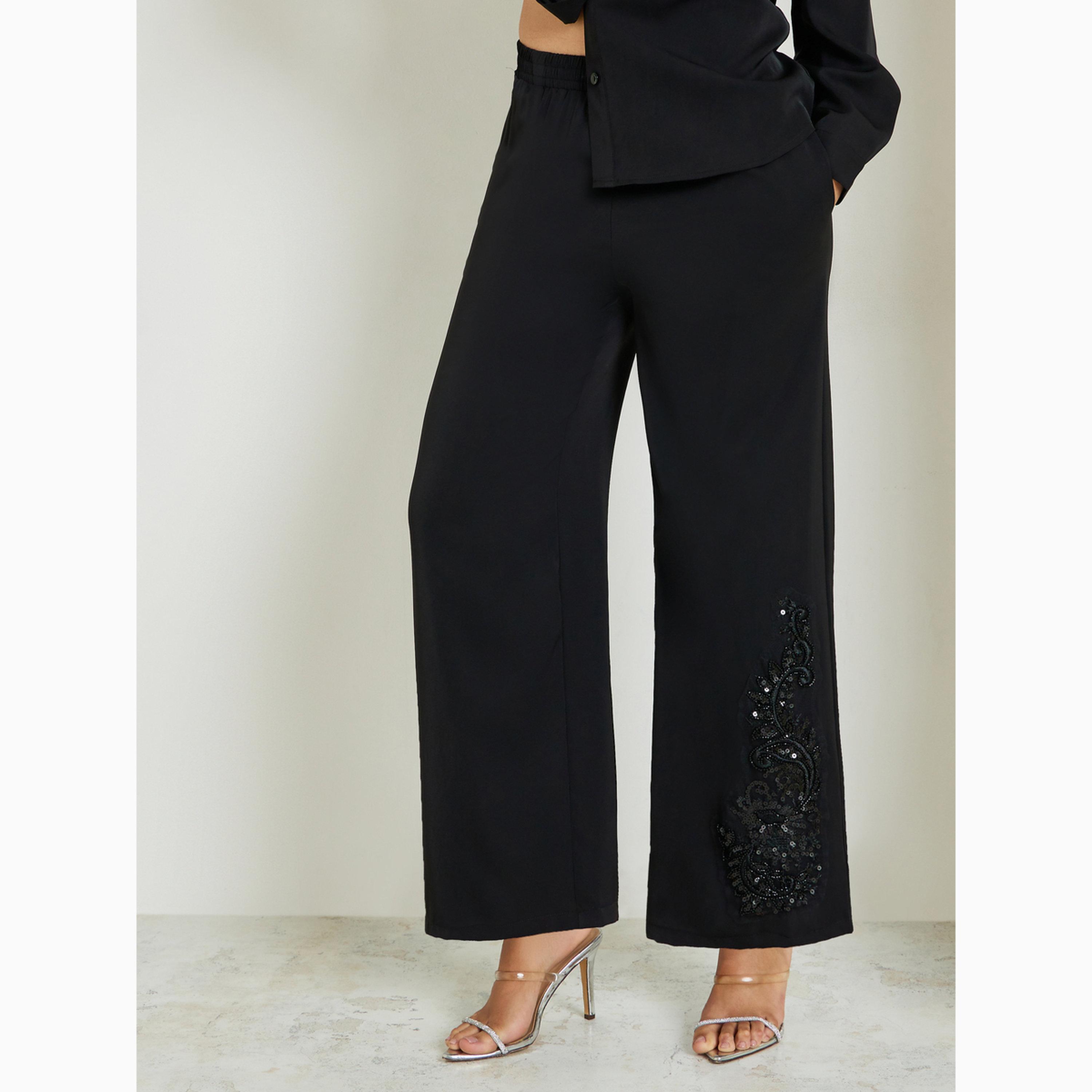 Styli Black Sequin Embellished Shirt and Trousers Co-Ords-women-clothing-coordsets-image-4