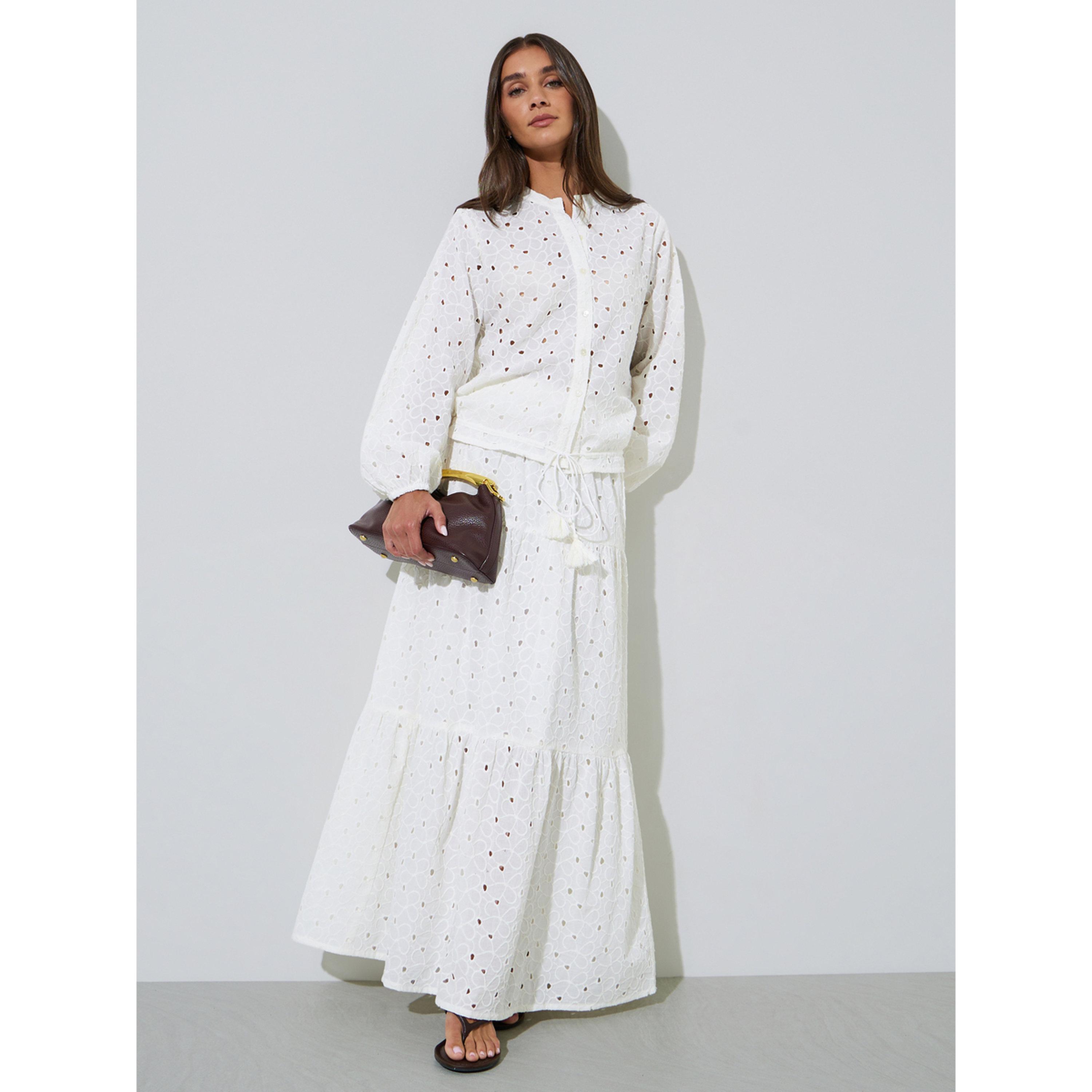 Styli Off-White Eyelet Tie-Up Detail Long Sleeve Blouse-women-clothing-shirtsandblouses-blouses-image-2