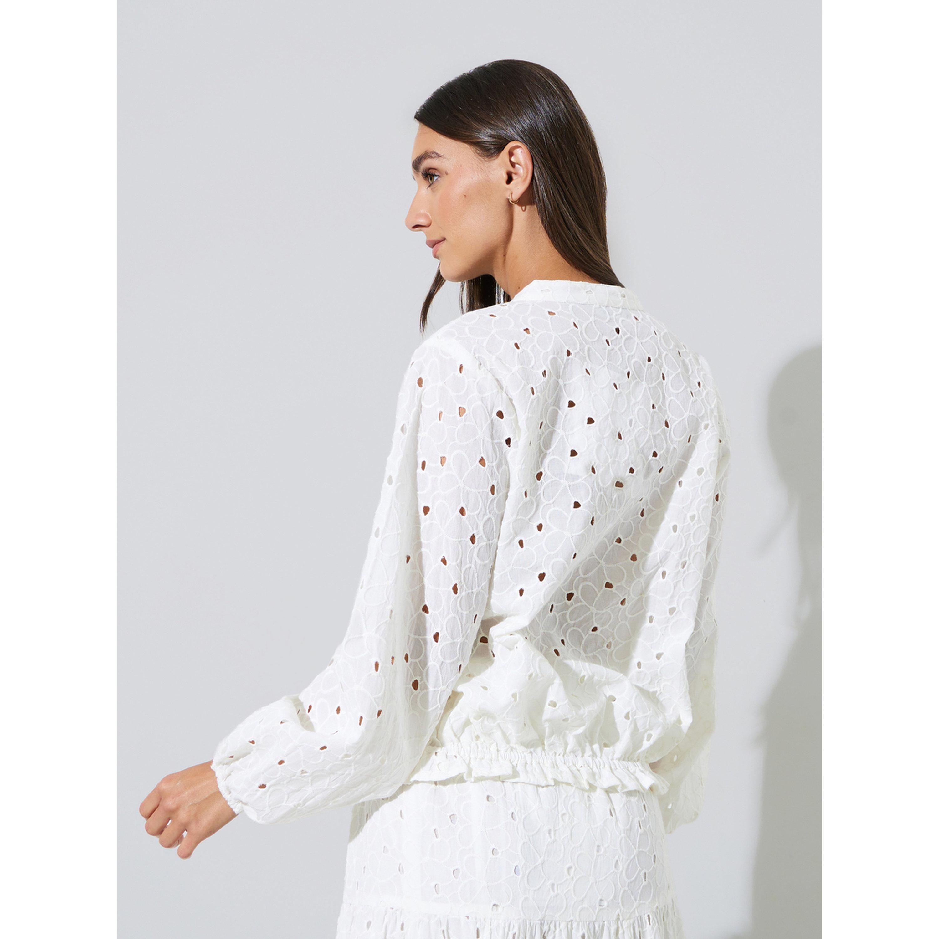 Styli Off-White Eyelet Tie-Up Detail Long Sleeve Blouse-women-clothing-shirtsandblouses-blouses-image-4