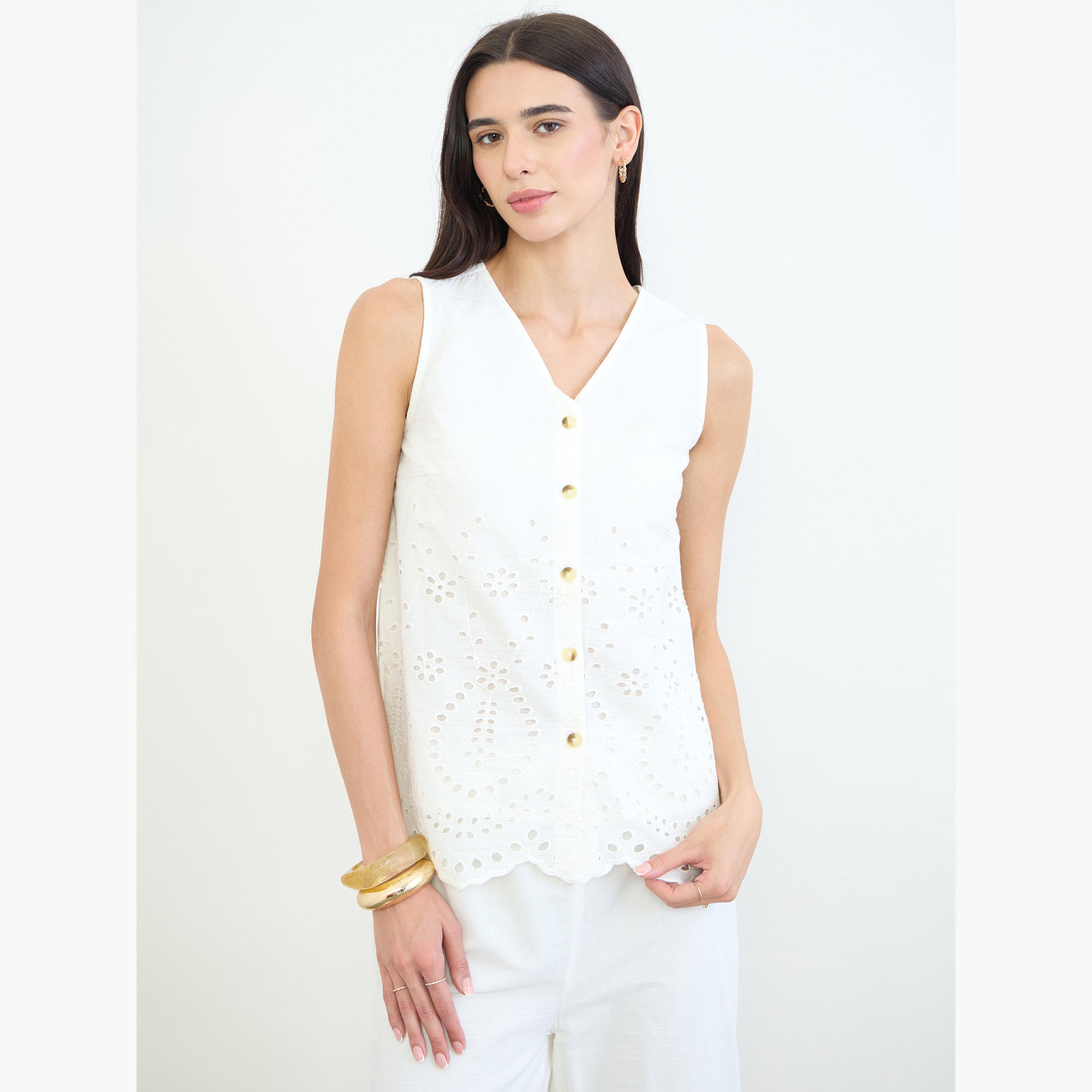 Styli Off White Schiffli Cotton Top-women-clothing-shirtsandblouses-blouses-image-1