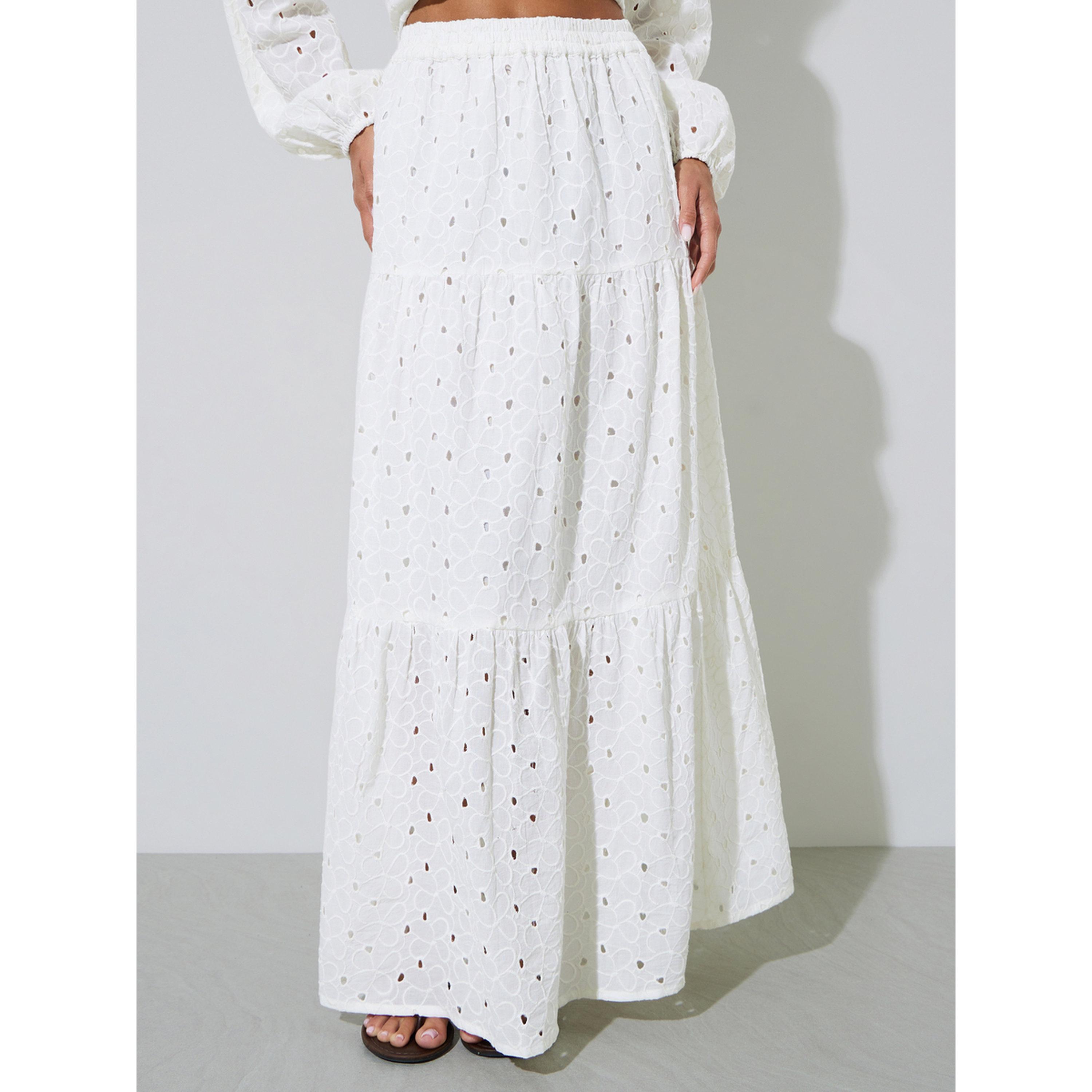 Styli Off-White Eyelet A-Line Maxi Skirt-women-clothing-skirts-image-1
