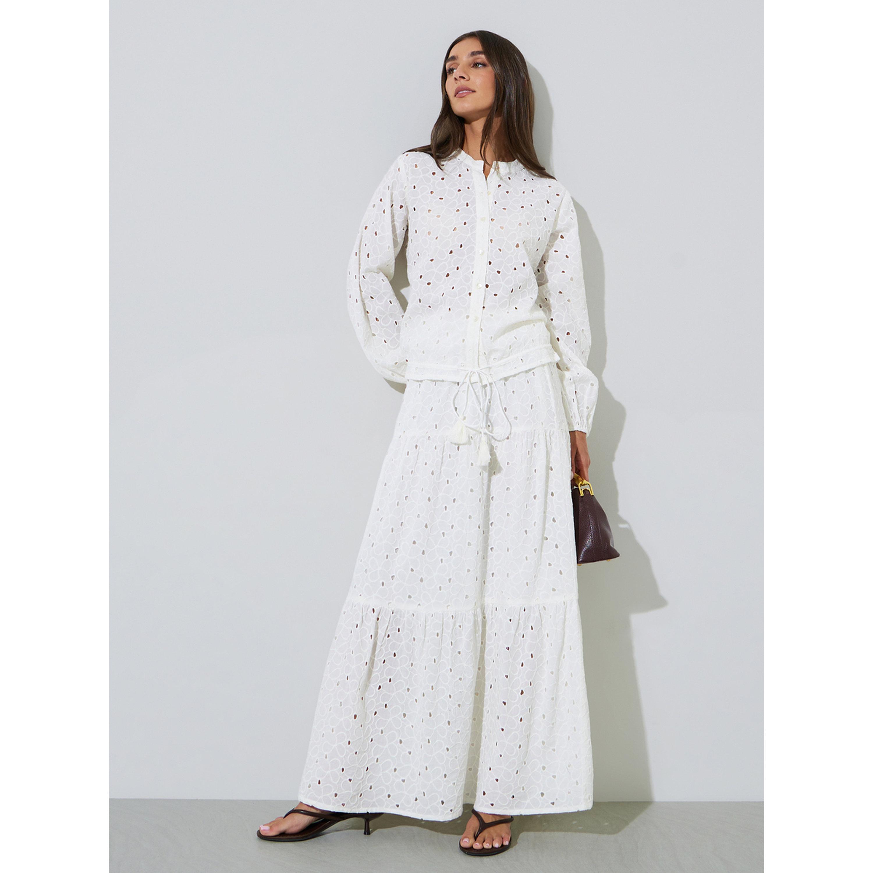 Styli Off-White Eyelet A-Line Maxi Skirt-women-clothing-skirts-image-2