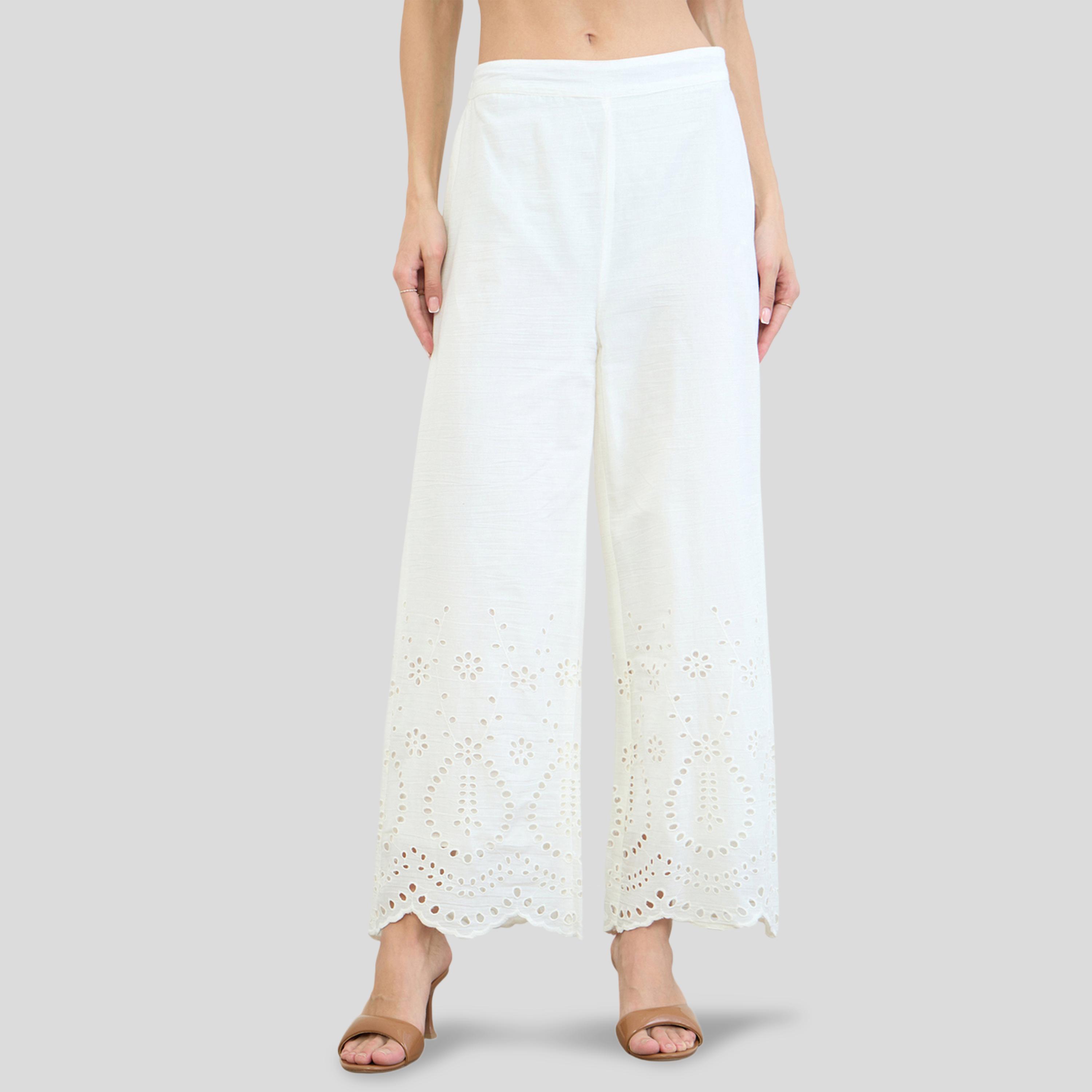 بنطال بأرجل واسعة بتفاصيل مقصوصة بالليزر-women-clothing-trousers-image-1