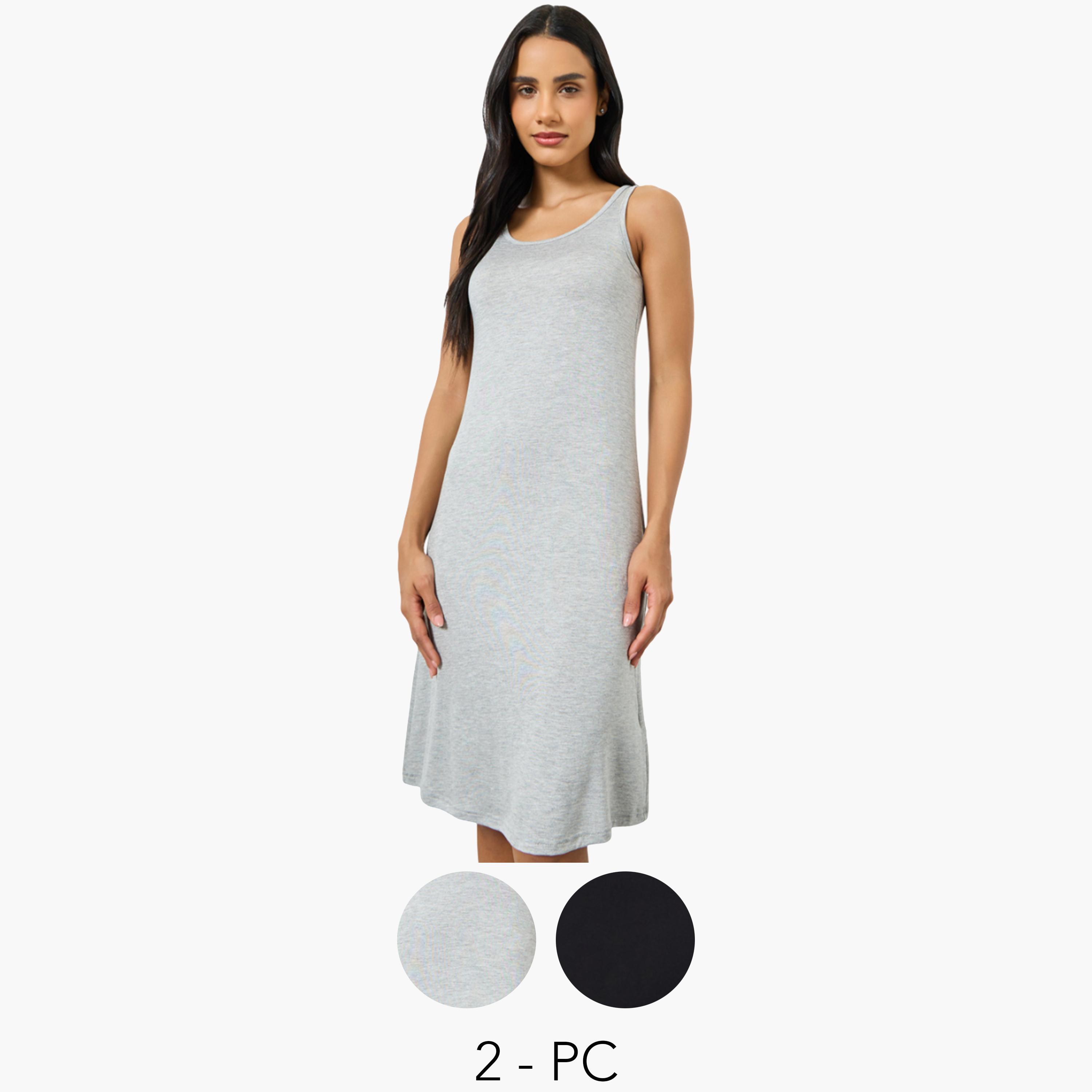 ستايلي - عبوة من قطعتين - فستان داخلي أساسي برقبة دائرية-women-clothing-nightwear-nighties-image-1