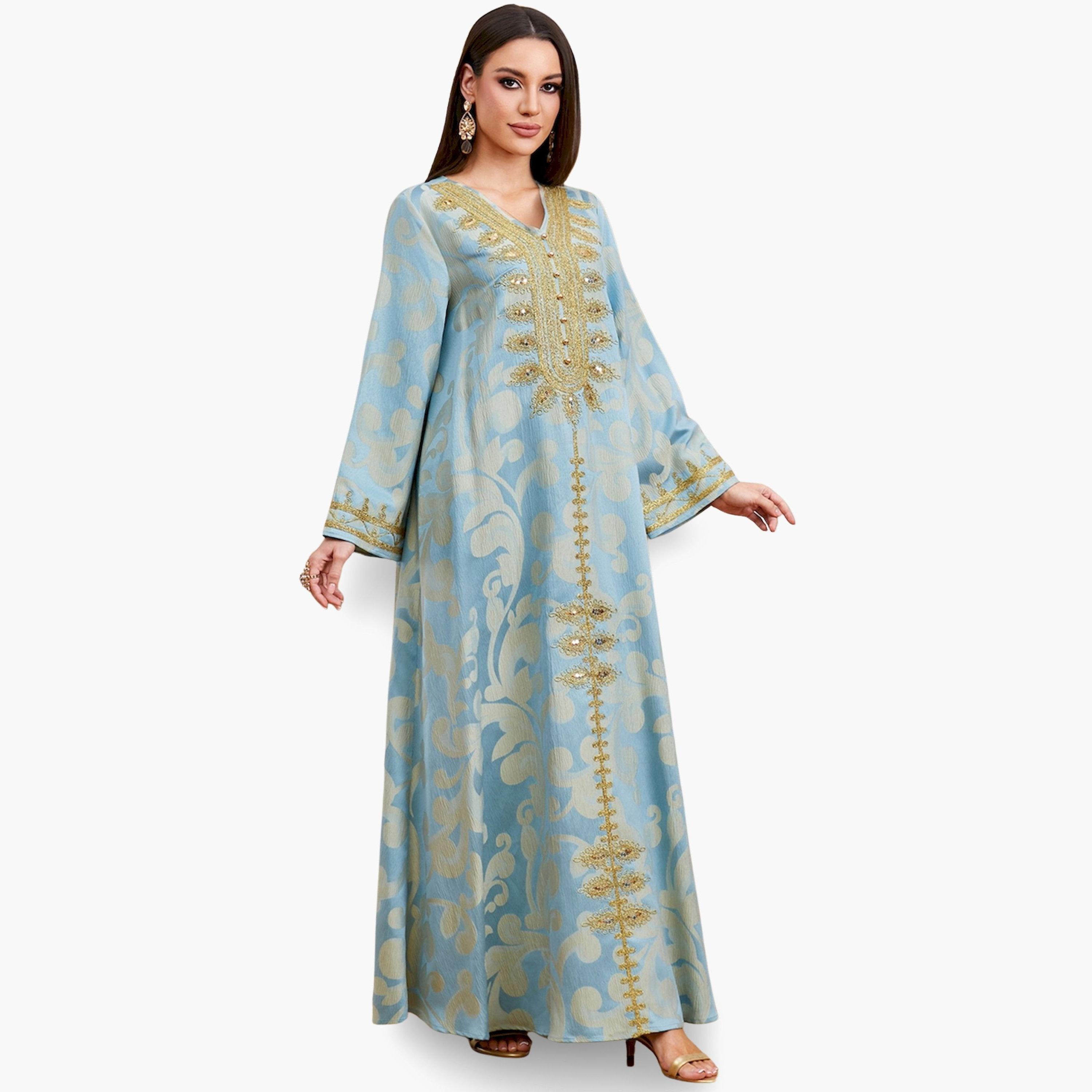 Take Two Light Blue Embroidered A-Line Jalabiya-women-arabicclothing-jalabiyas-image-2