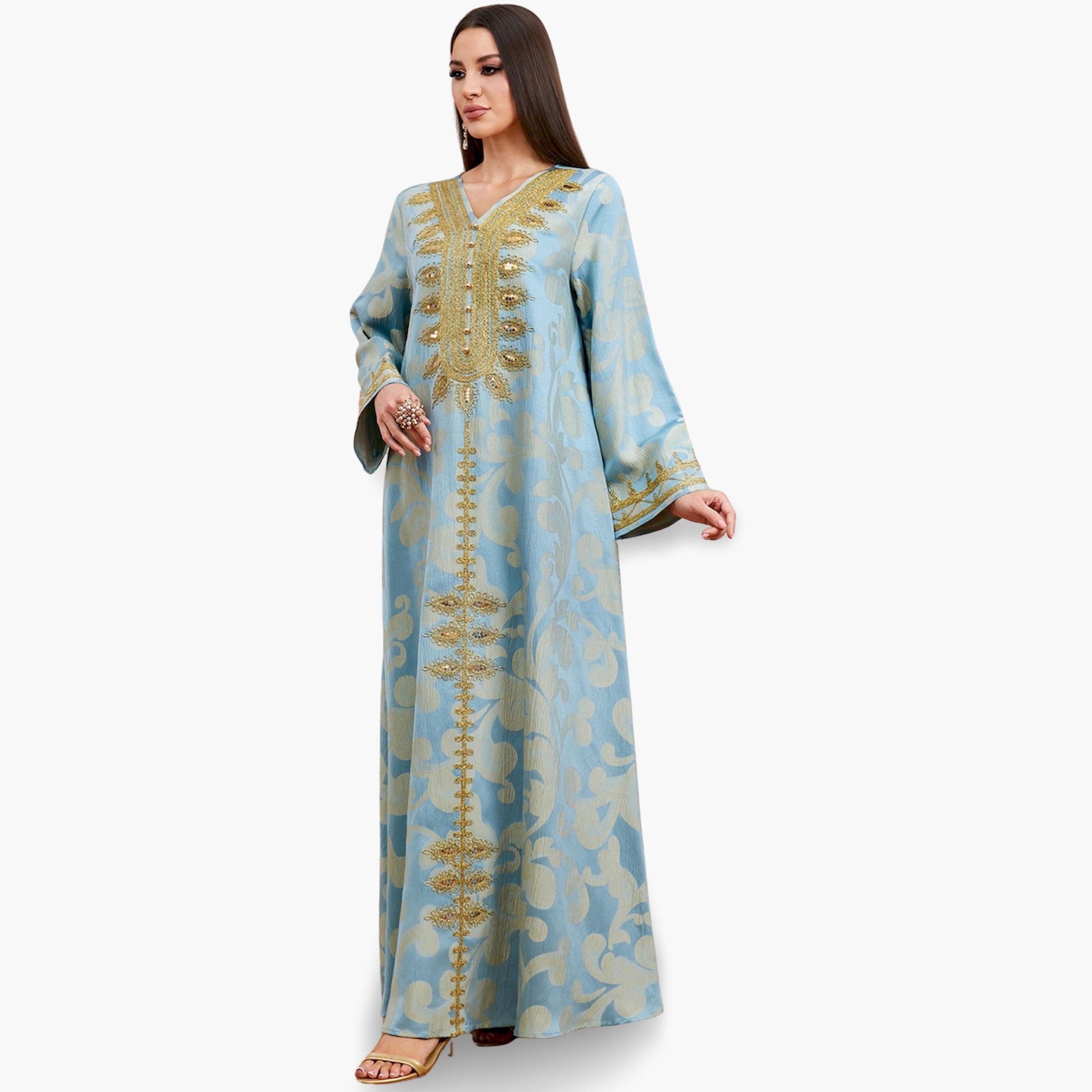 Take Two Light Blue Embroidered A-Line Jalabiya-women-arabicclothing-jalabiyas-image-3