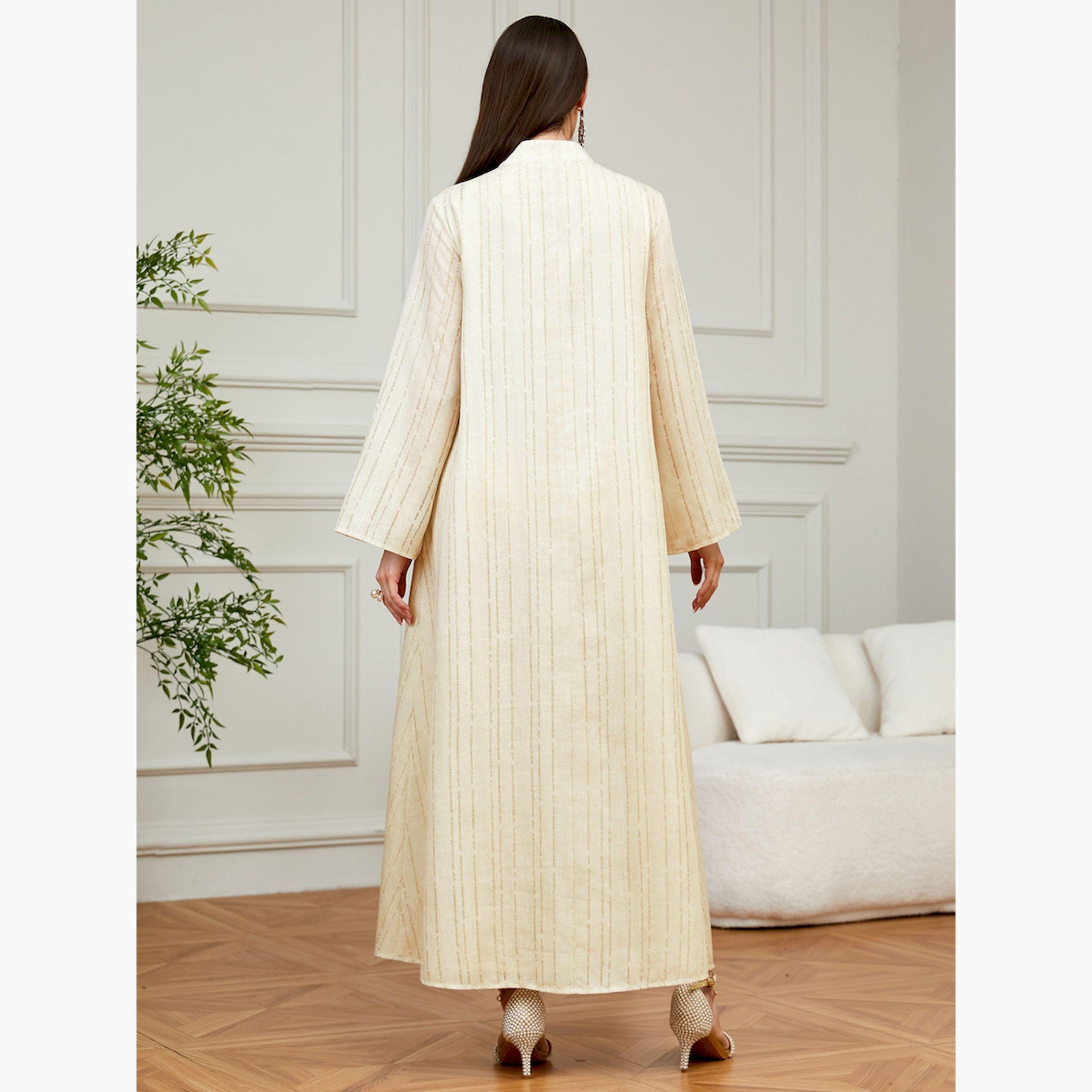 Take Two Beige Floral Embellished A-Line Jalabiya-women-arabicclothing-jalabiyas-image-3