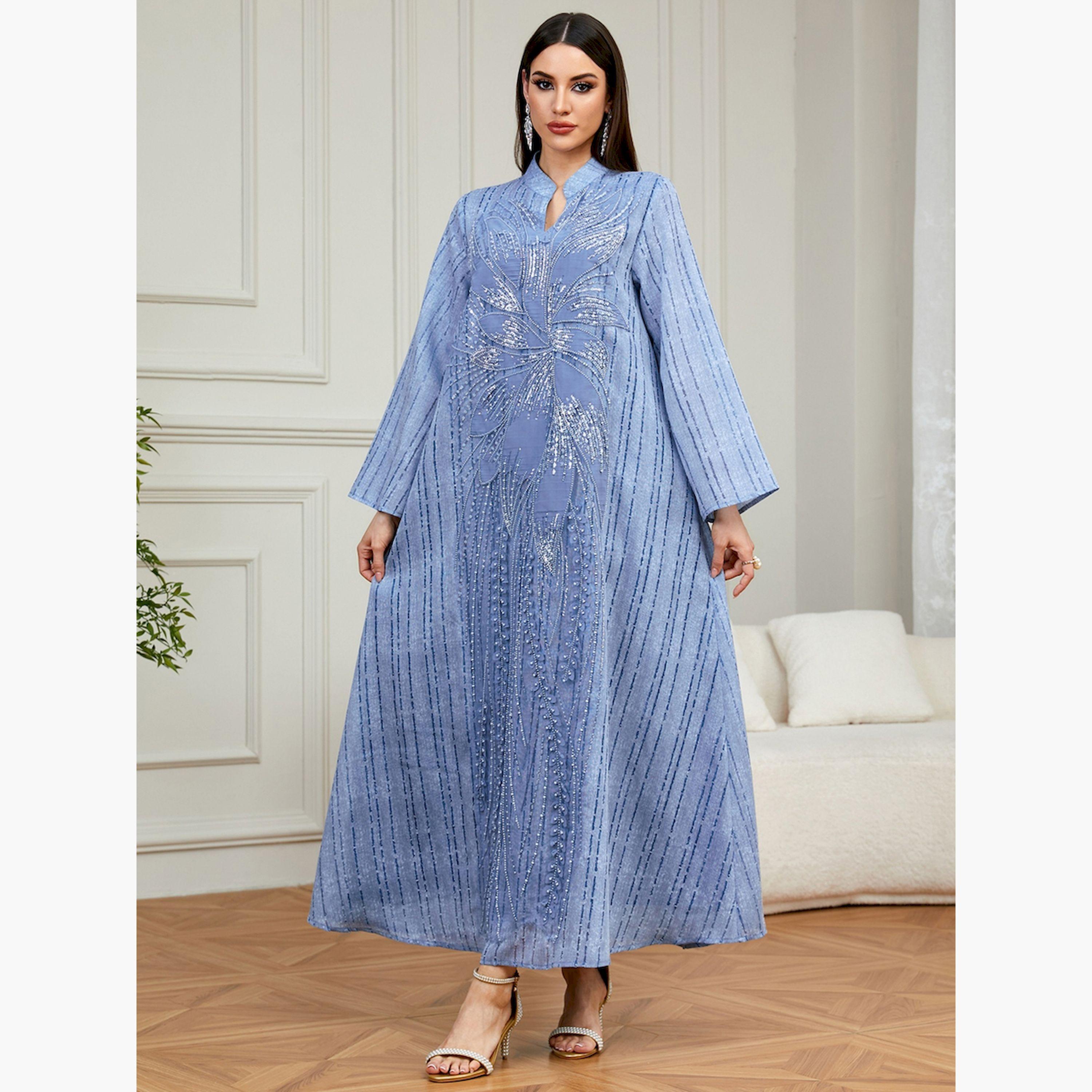 Take Two Blue Sequin Embellished A-Line Jalabiya-women-arabicclothing-jalabiyas-image-1