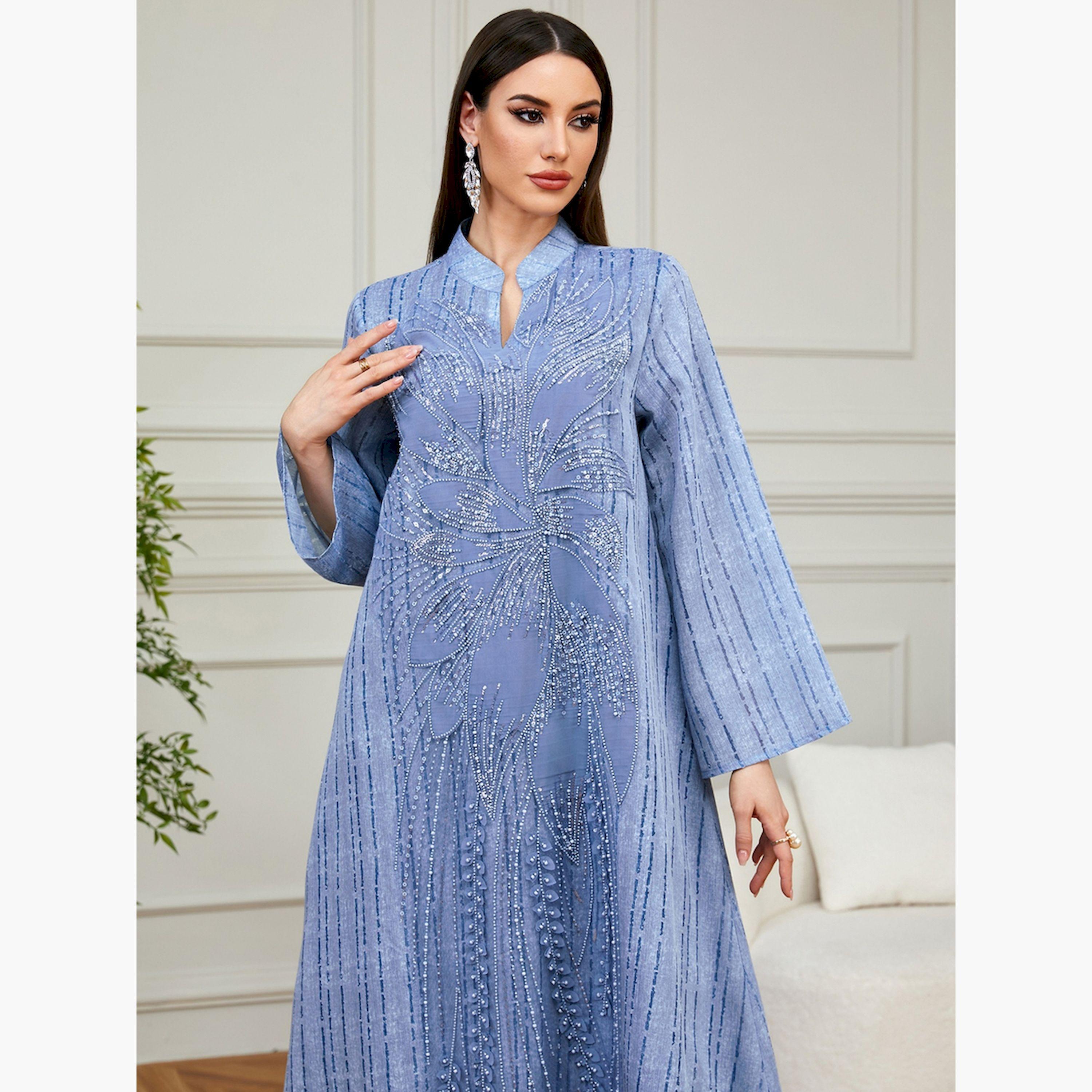 Take Two Blue Sequin Embellished A-Line Jalabiya-women-arabicclothing-jalabiyas-image-5