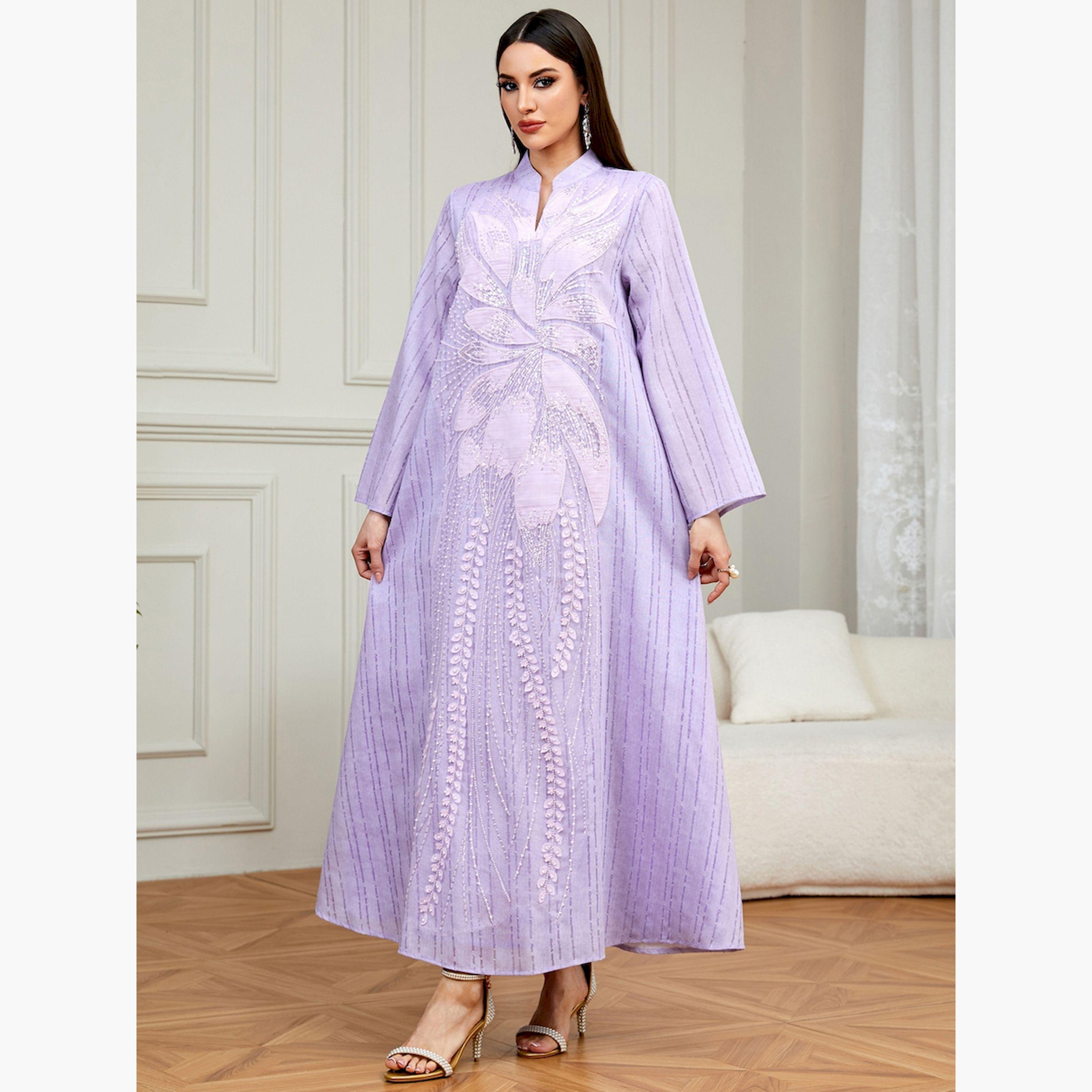 تيك تو × ستايلي - جلابية بنفسجية مزينة بالترتر تصميم A-women-arabicclothing-jalabiyas-image-2