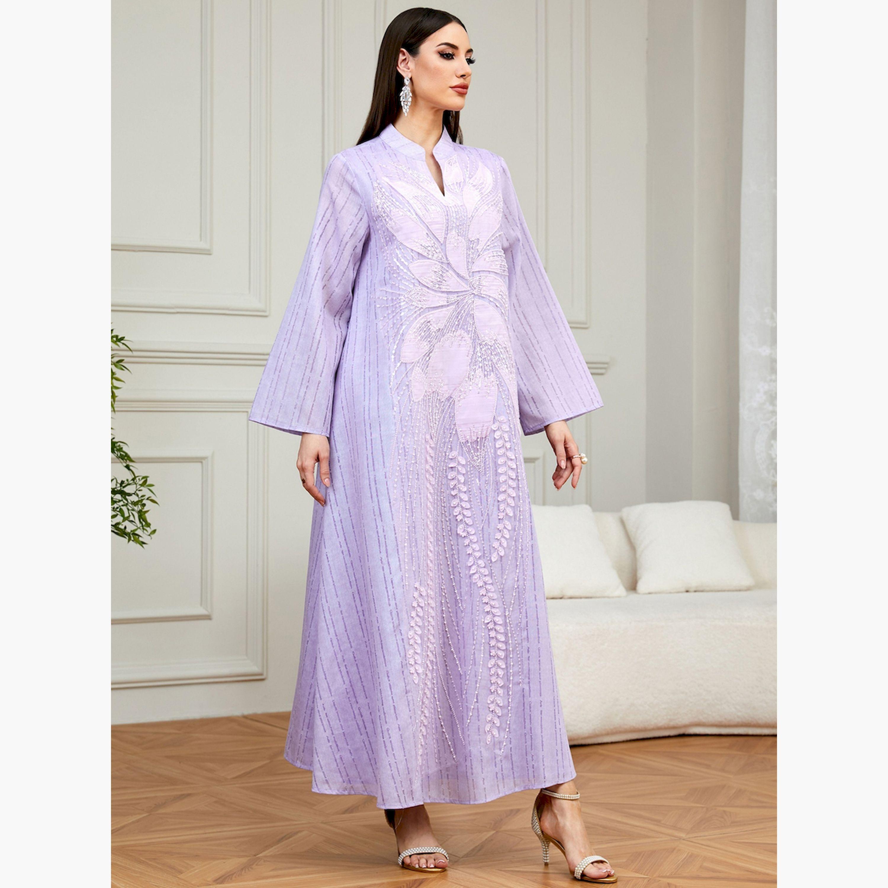 تيك تو × ستايلي - جلابية بنفسجية مزينة بالترتر تصميم A-women-arabicclothing-jalabiyas-image-3