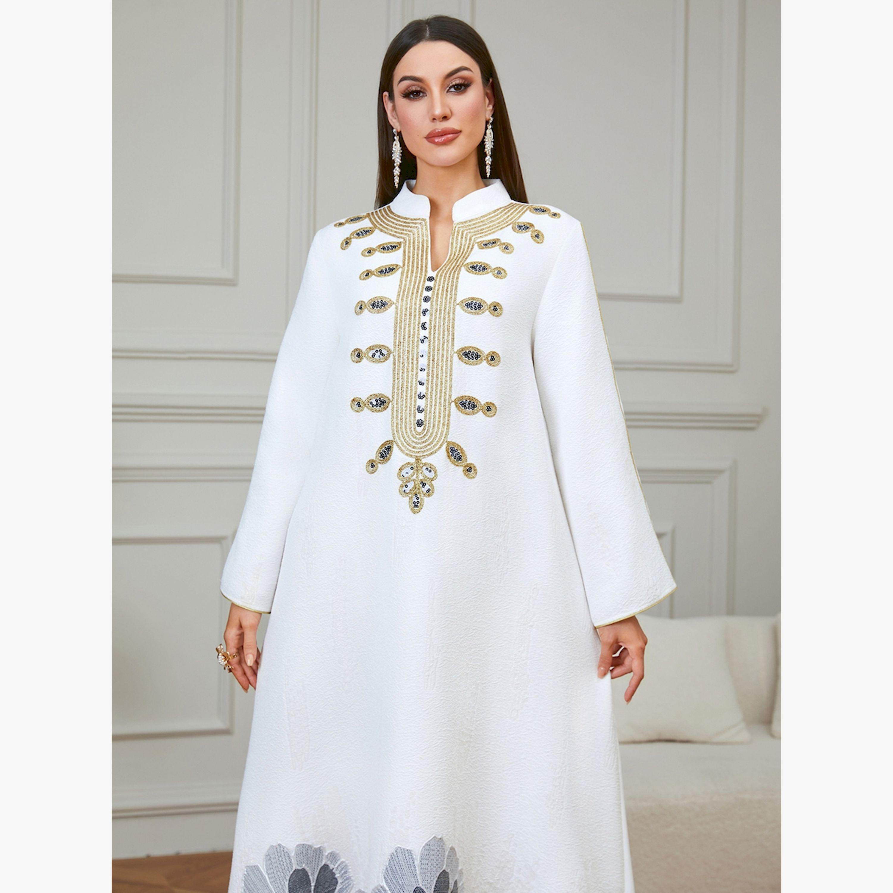 Take Two White Textured Floral Embroidered A-Line Jalabiya-women-arabicclothing-jalabiyas-image-3