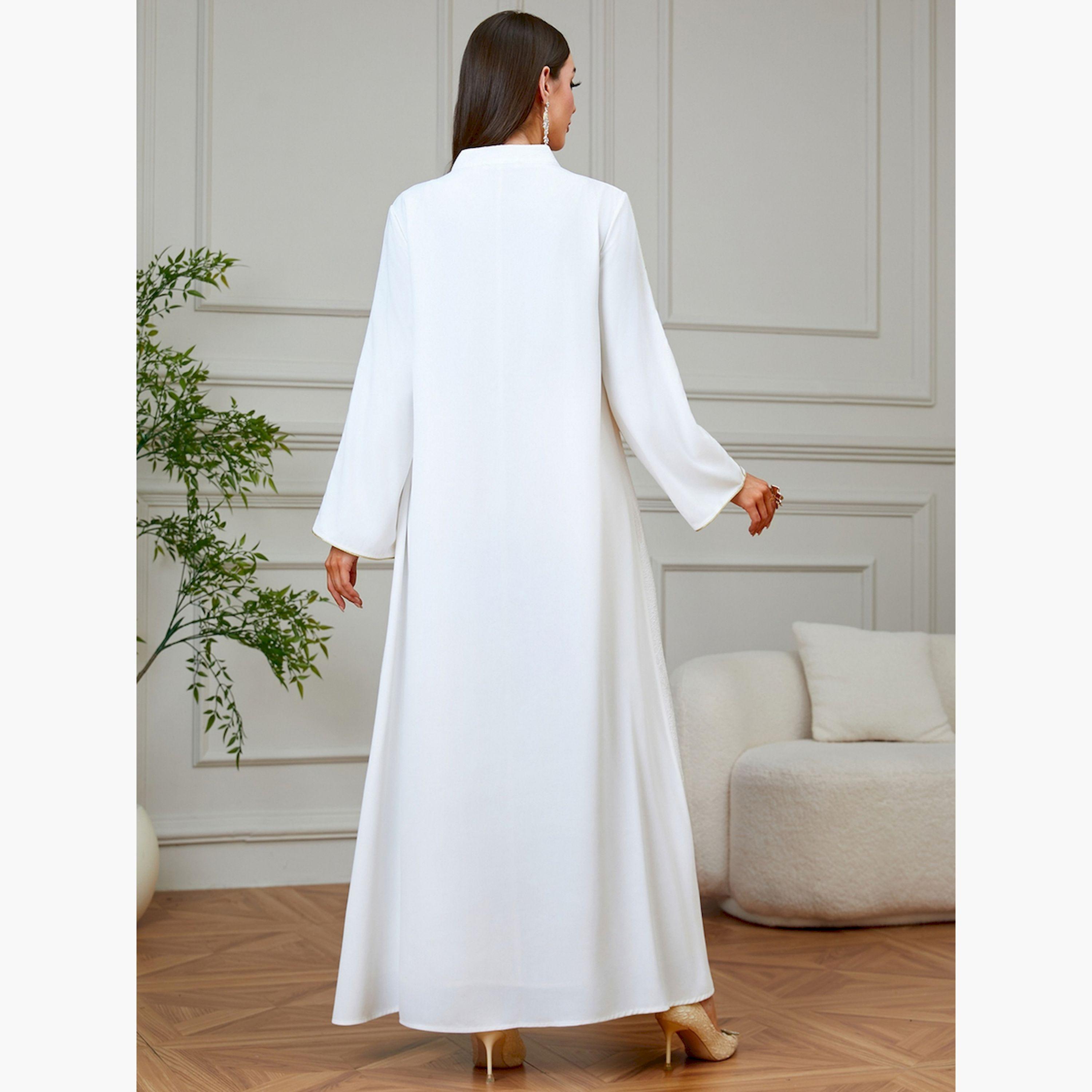 Take Two White Textured Floral Embroidered A-Line Jalabiya-women-arabicclothing-jalabiyas-image-4