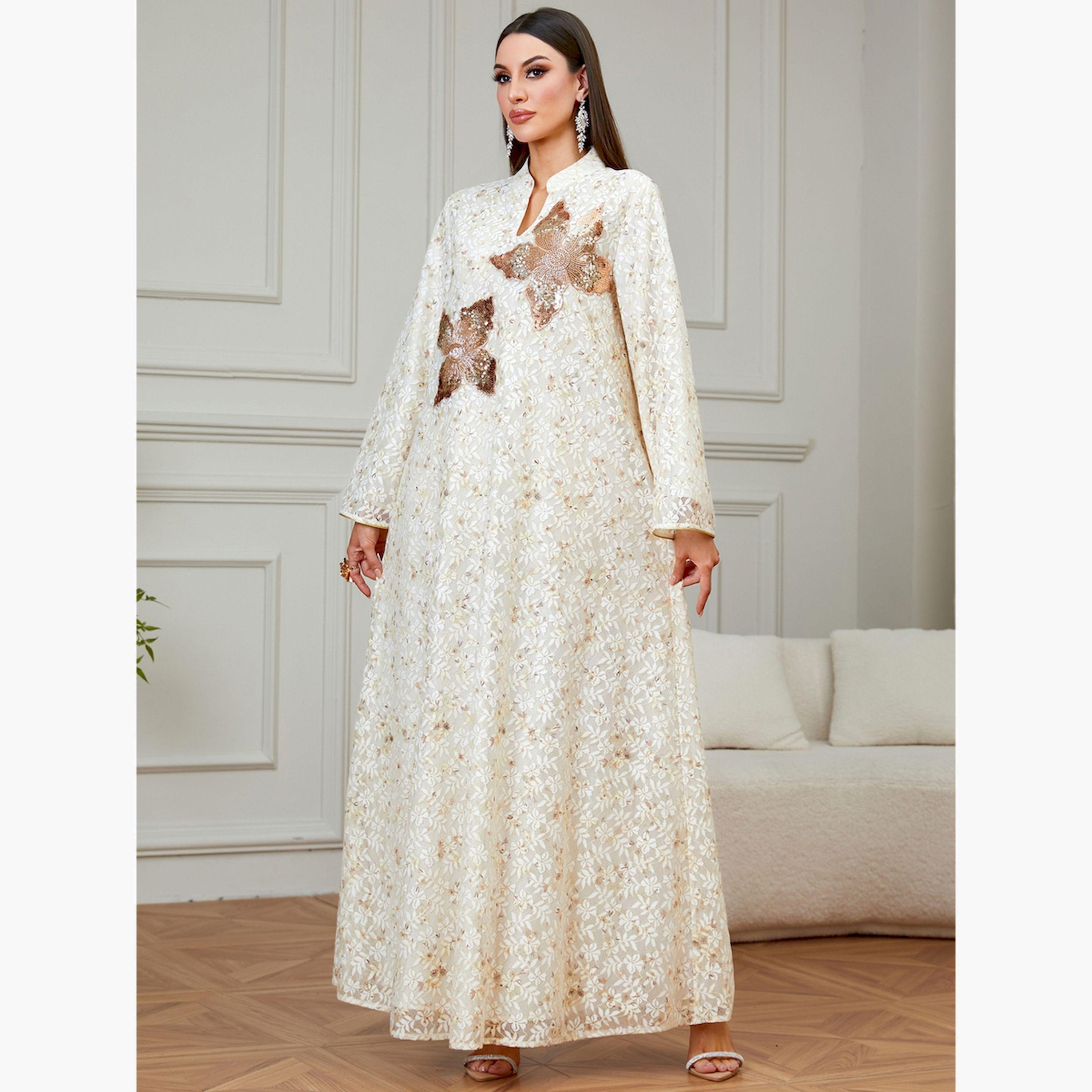 تيك تو × ستايلي - جلابية بيج مطرزة ونقشة زهرية-women-arabicclothing-jalabiyas-image-3