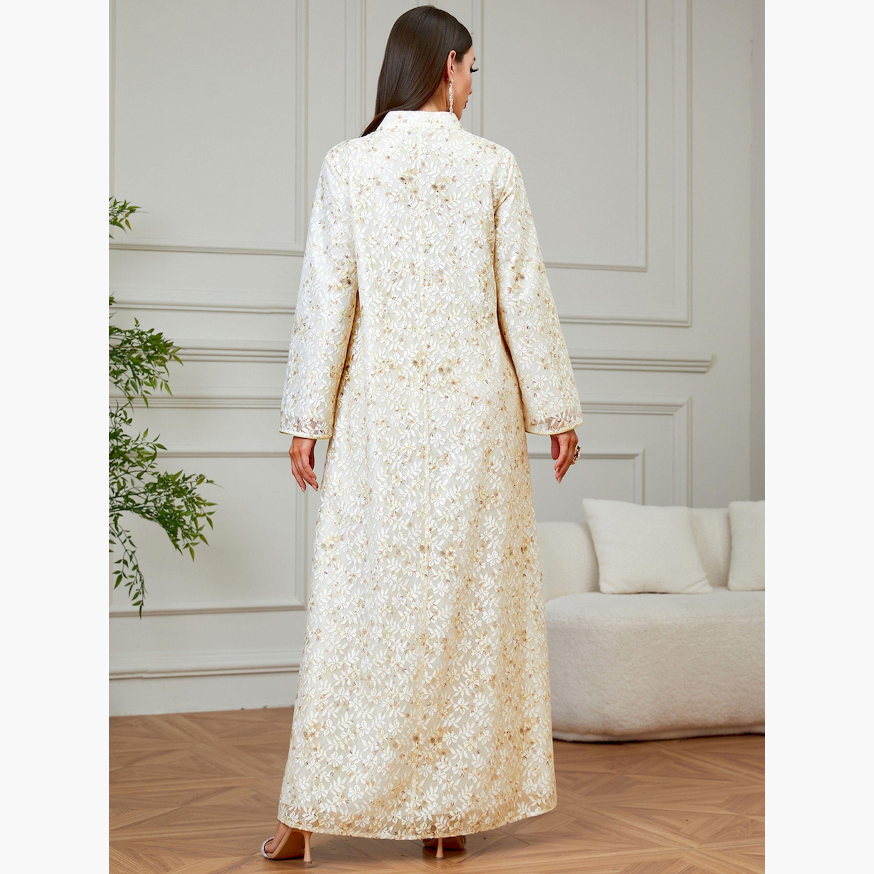 تيك تو × ستايلي - جلابية بيج مطرزة ونقشة زهرية-women-arabicclothing-jalabiyas-image-4