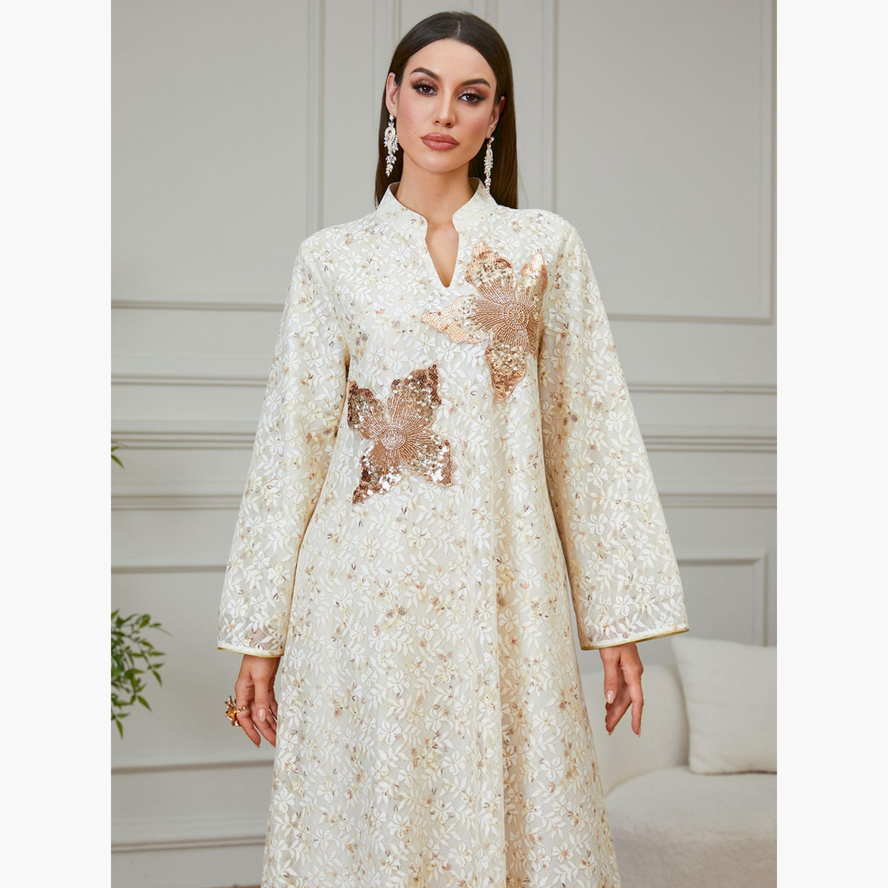 Take Two Beige Floral Embroidered Embellished Jalabiya-women-arabicclothing-jalabiyas-image-5