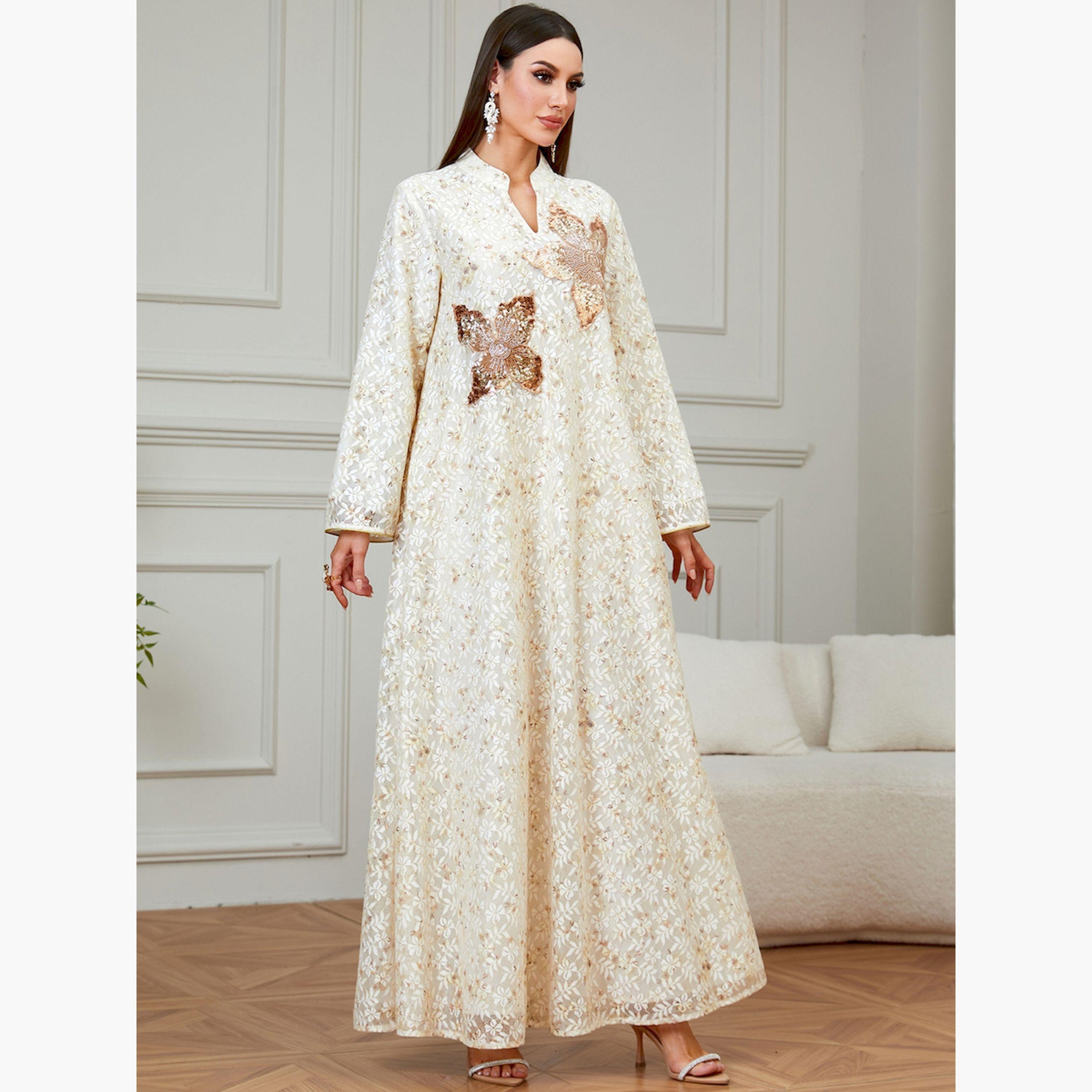 تيك تو × ستايلي - جلابية بيج مطرزة ونقشة زهرية-women-arabicclothing-jalabiyas-image-6