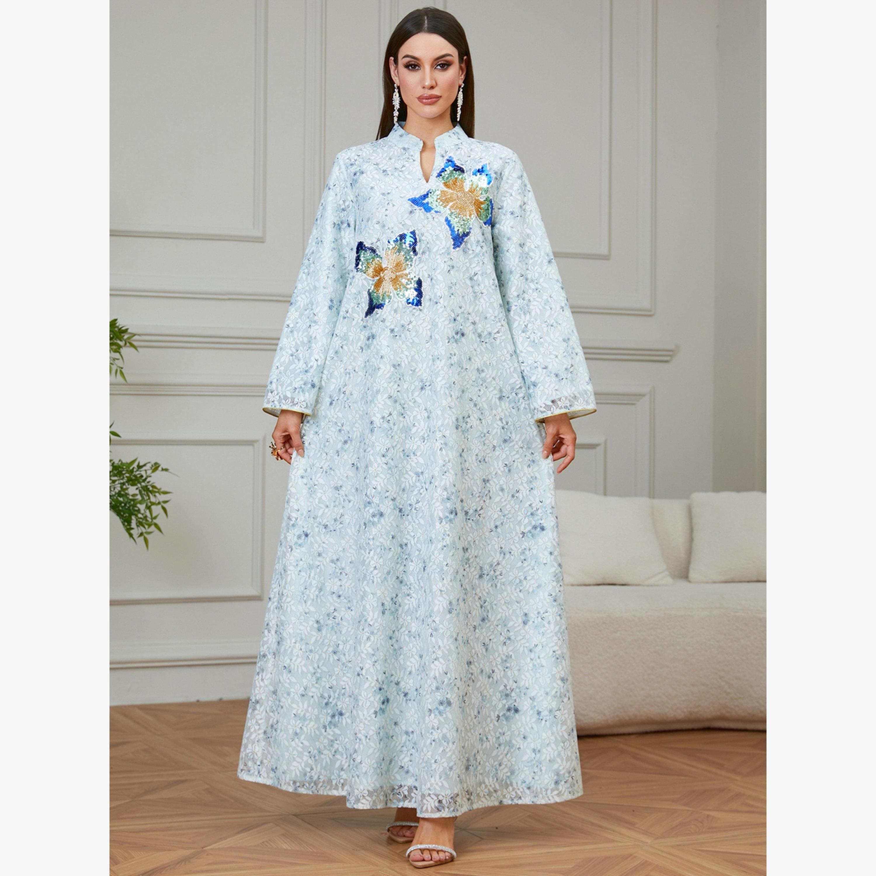 Take Two Light Blue Floral Sequined Jalabiya-women-arabicclothing-jalabiyas-image-1