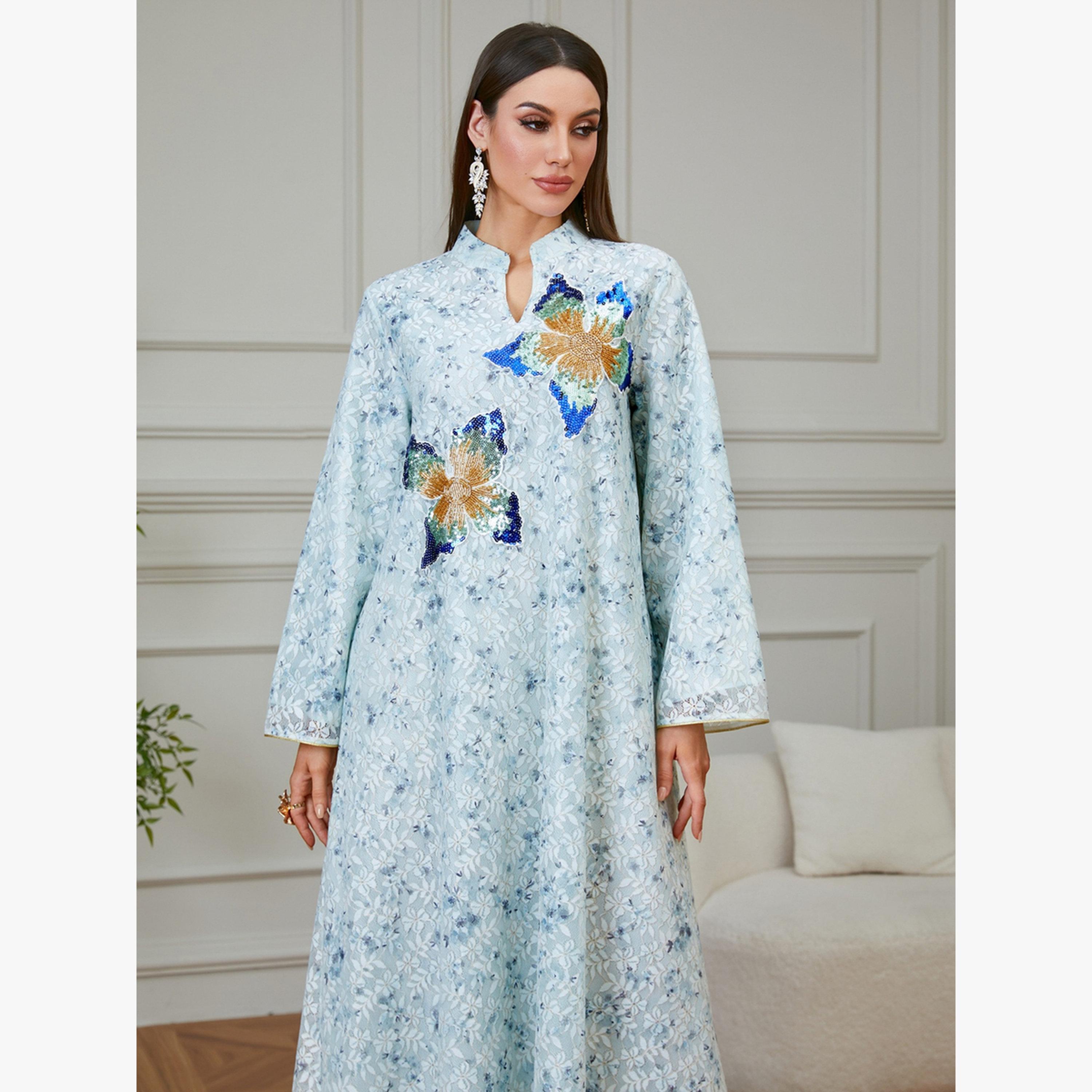 Take Two Light Blue Floral Sequined Jalabiya-women-arabicclothing-jalabiyas-image-3