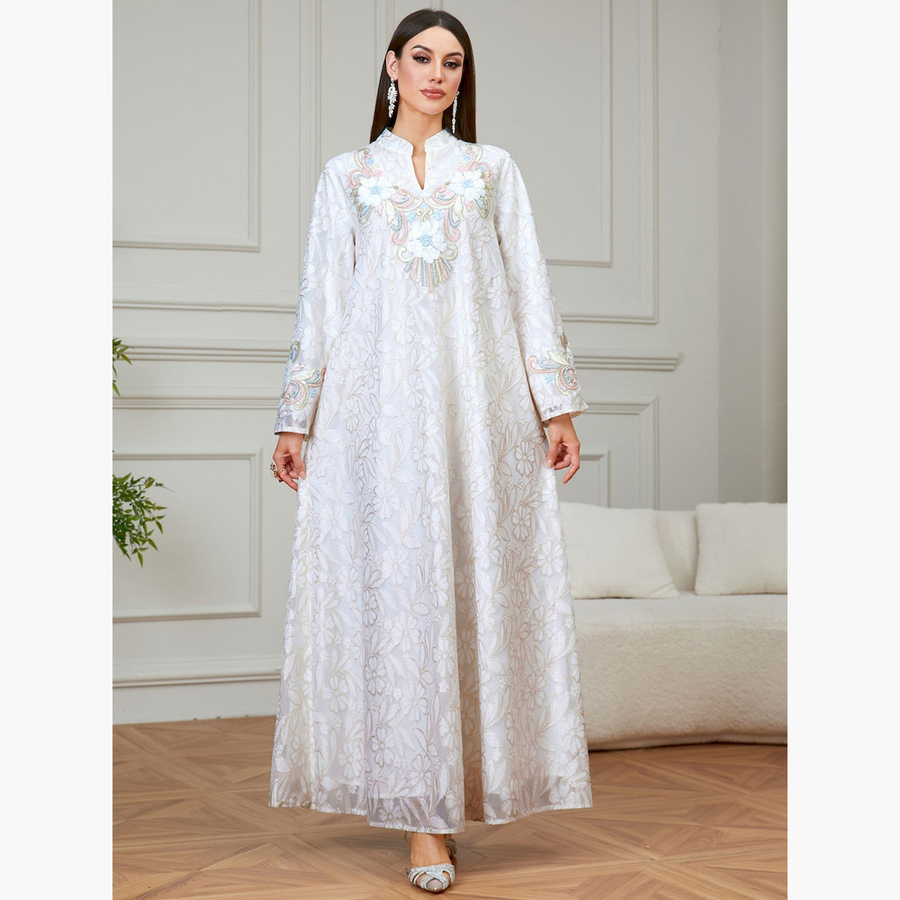 تيك تو × ستايلي - جلابية بيج مطرزة بالزهور تصميم A-women-arabicclothing-jalabiyas-image-1