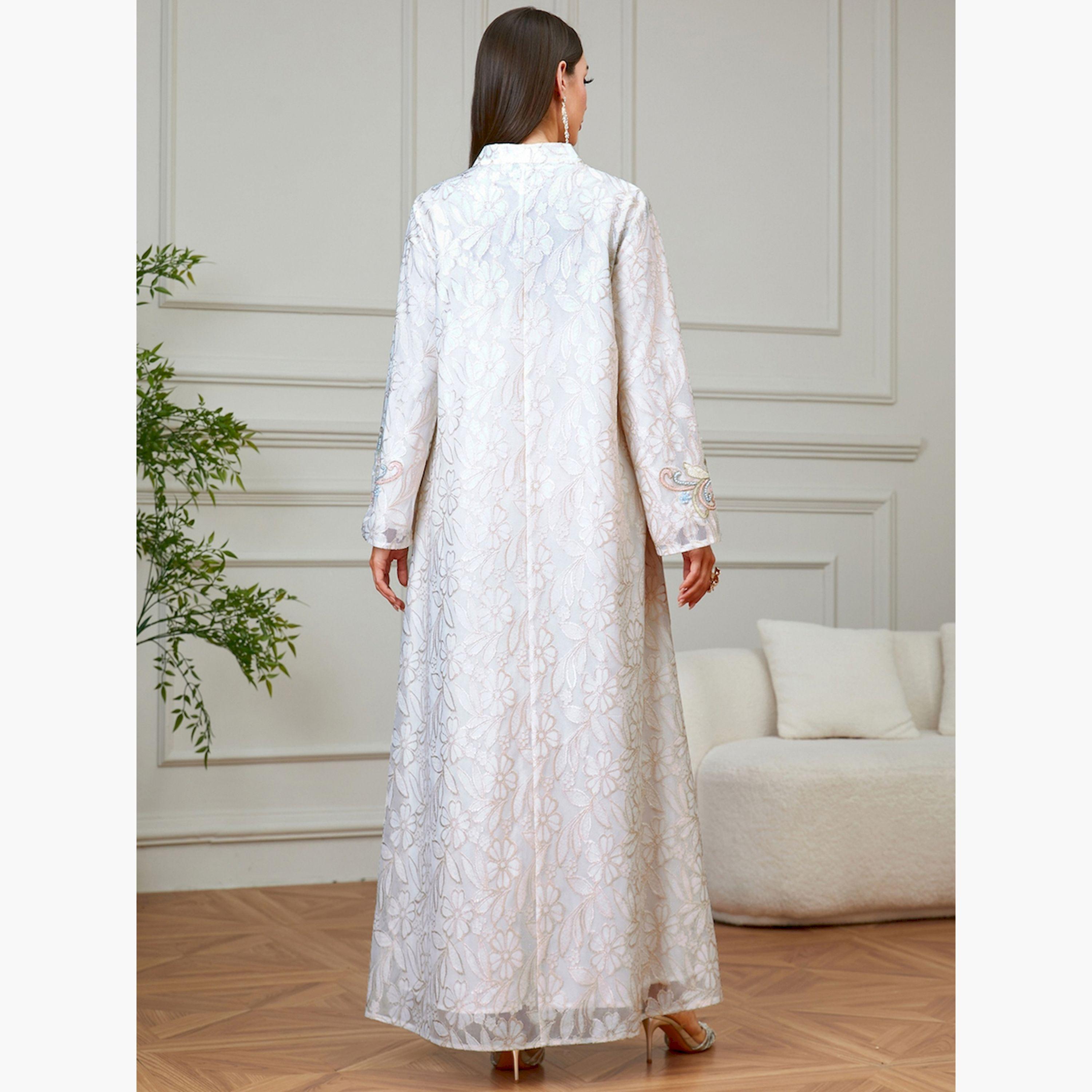 Take Two Beige Floral Embroidered A-Line Jalabiya-women-arabicclothing-jalabiyas-image-3