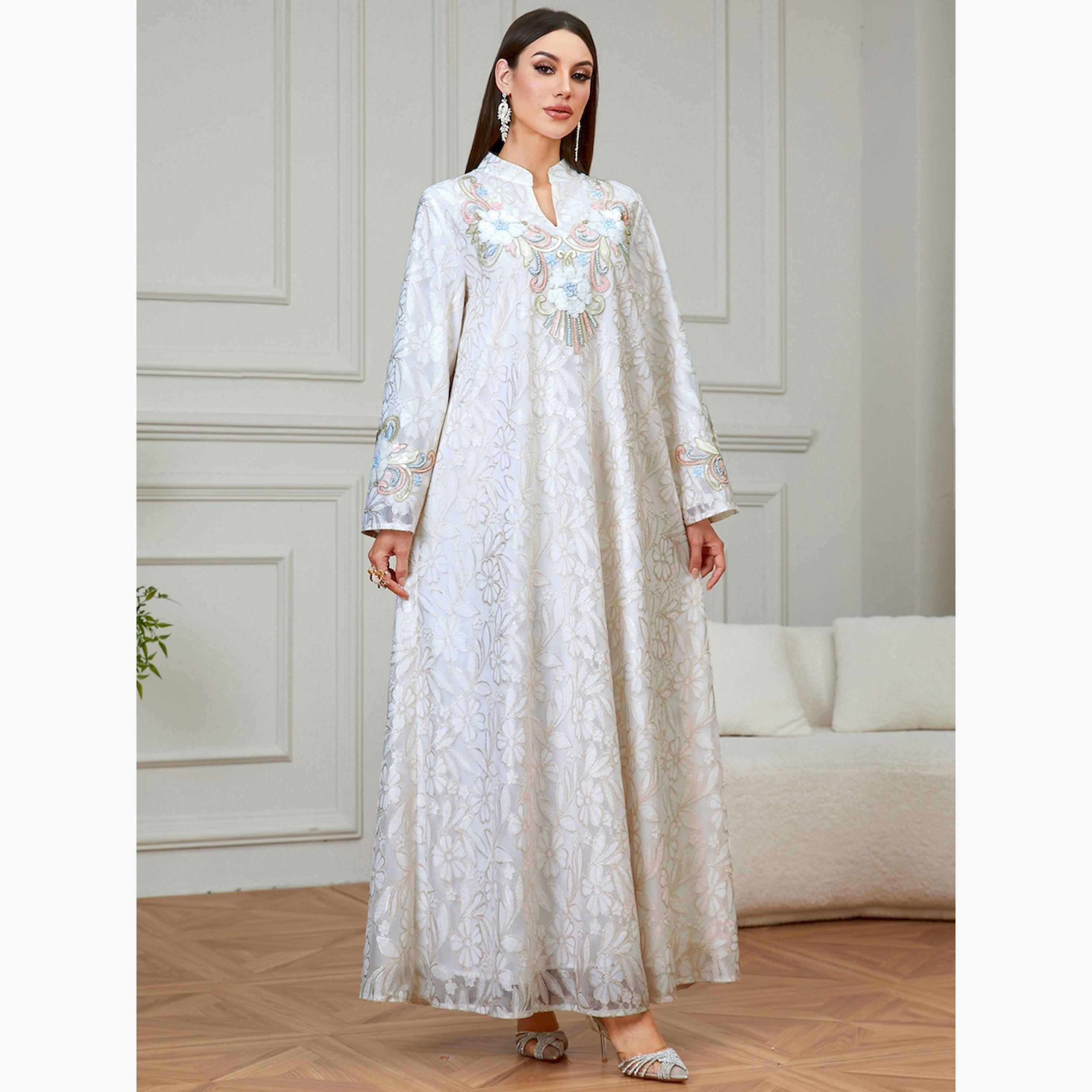 تيك تو × ستايلي - جلابية بيج مطرزة بالزهور تصميم A-women-arabicclothing-jalabiyas-image-4