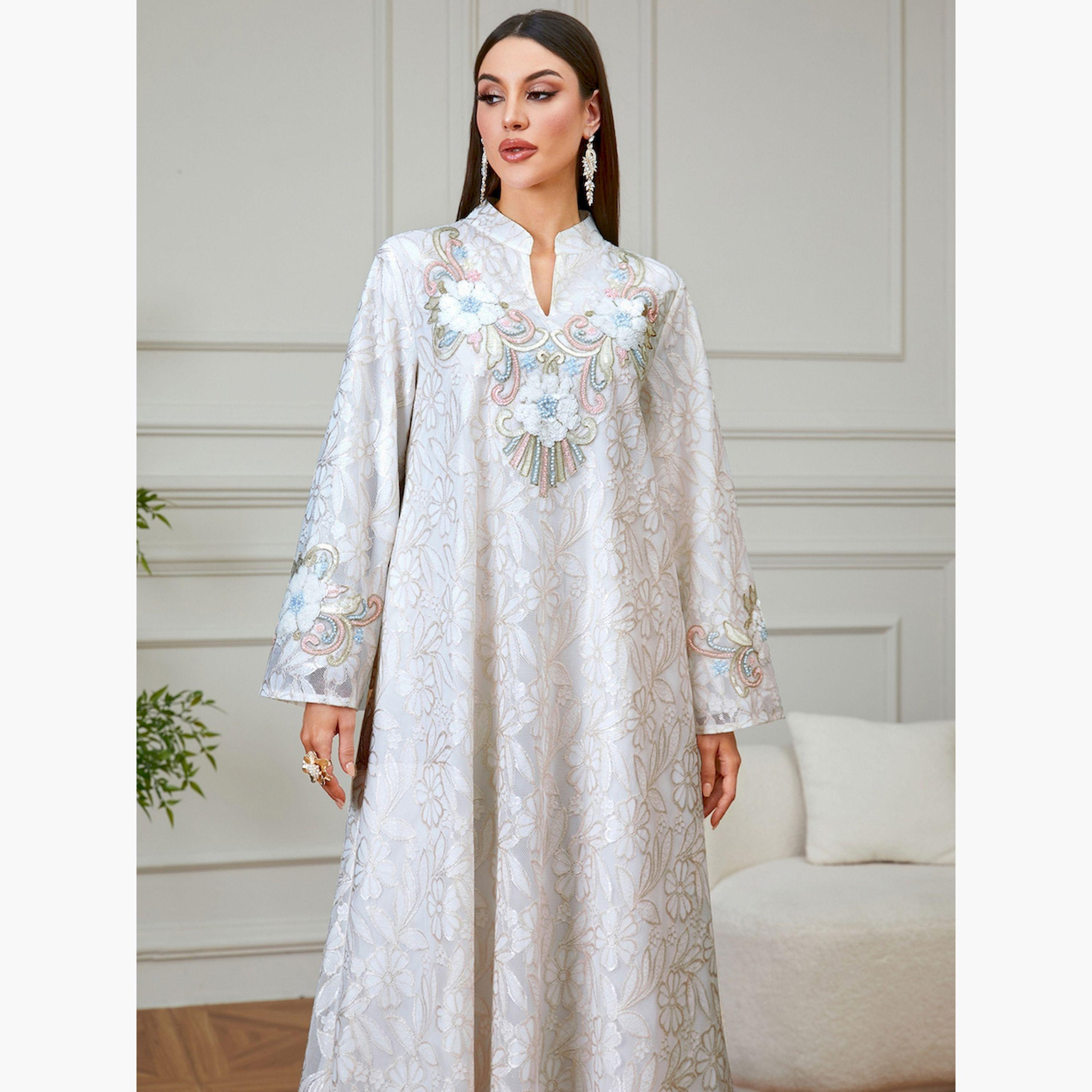 Take Two Beige Floral Embroidered A-Line Jalabiya-women-arabicclothing-jalabiyas-image-5
