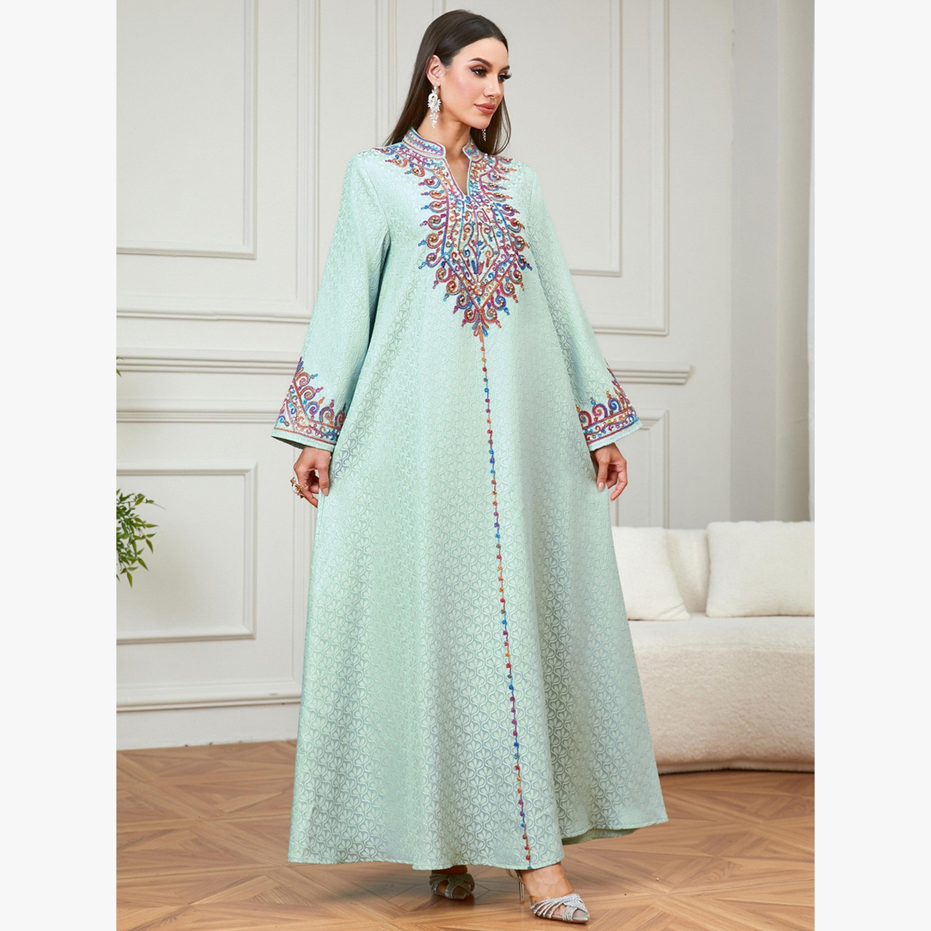 Take Two Green Embroidered A-Line Jalabiya-women-arabicclothing-jalabiyas-image-2