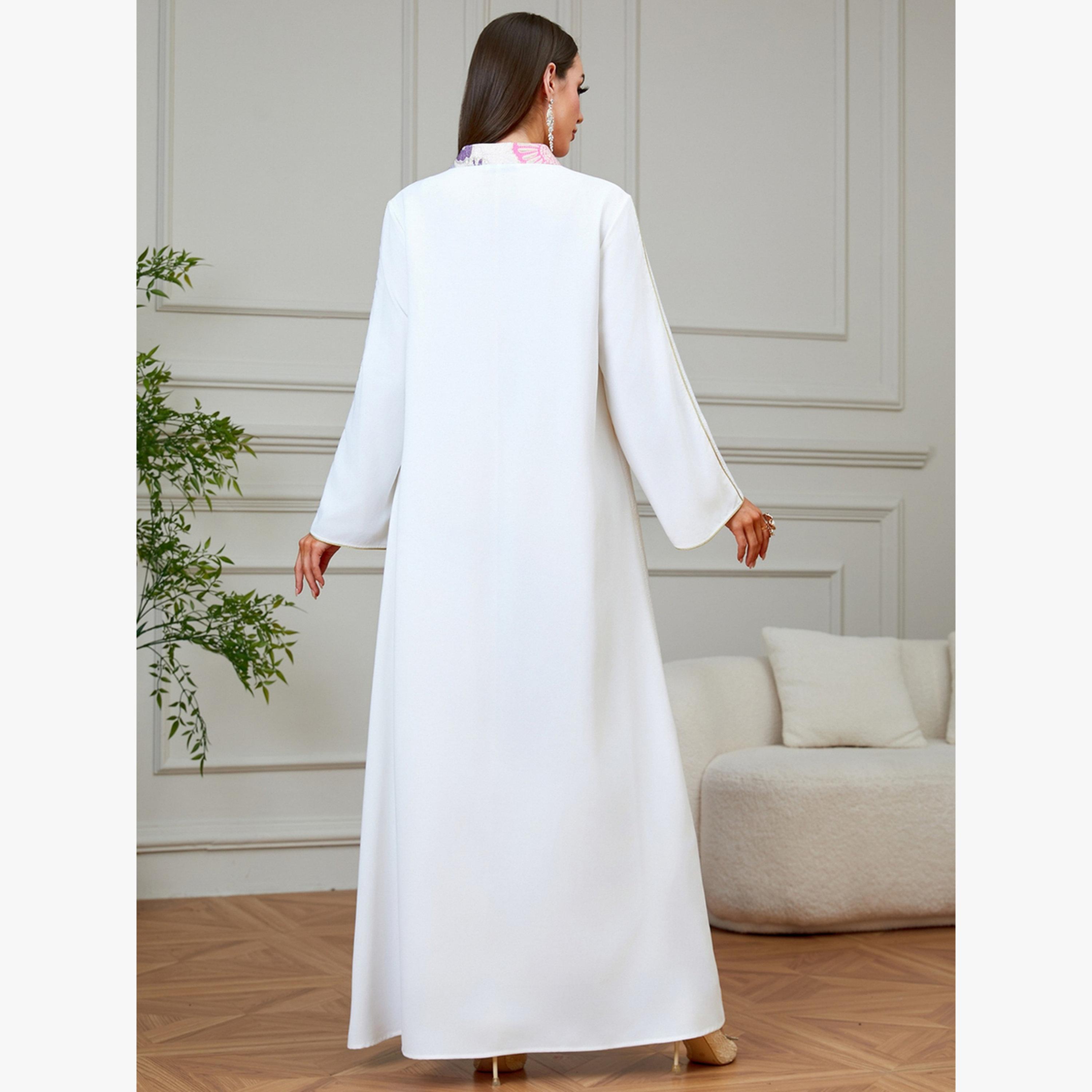 جلابية بملمس بارز وتفاصيل شرابات أزهار-women-arabicclothing-jalabiyas-image-4