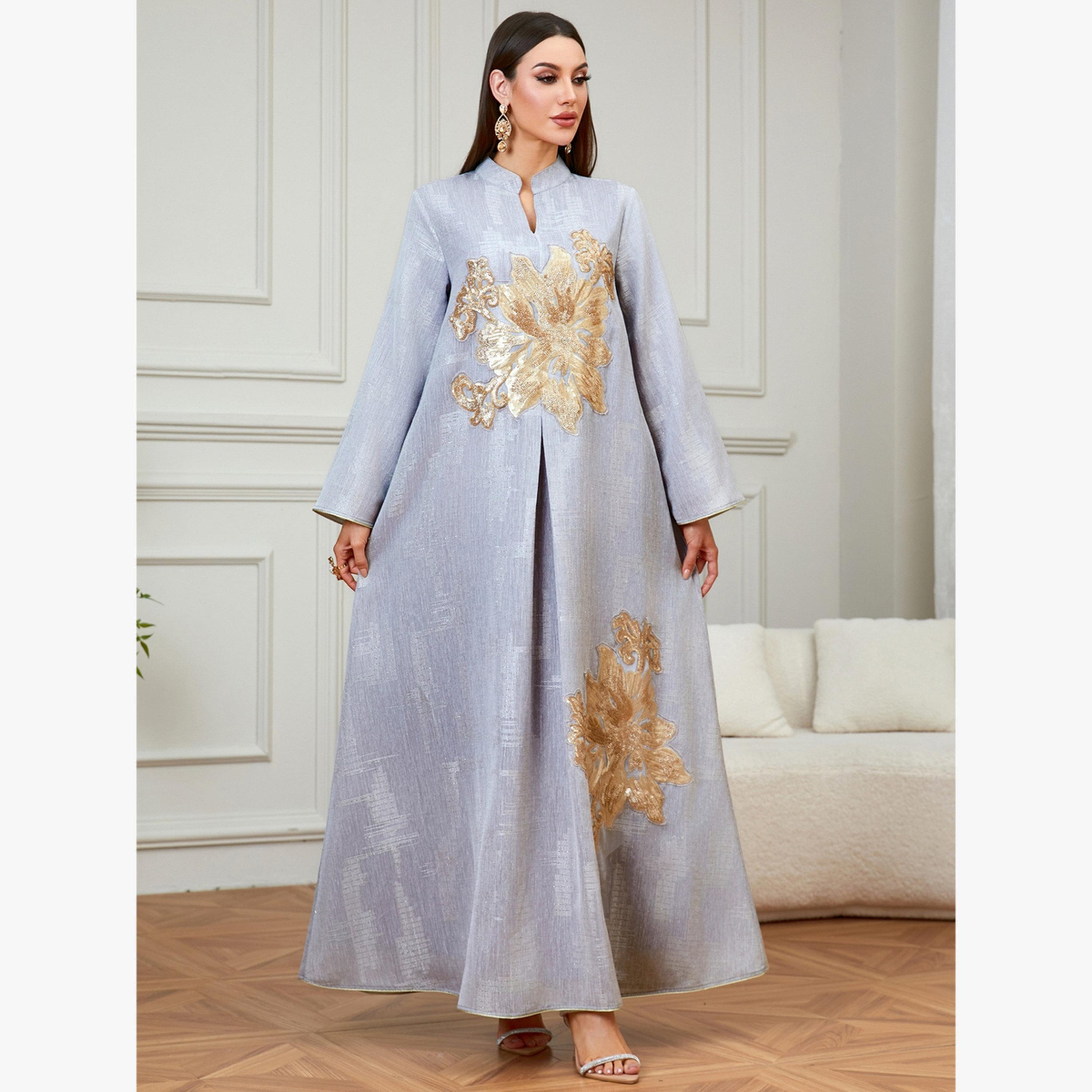 Take Two Grey Embroidered Collared A-Line Jalabiya-women-arabicclothing-jalabiyas-image-2