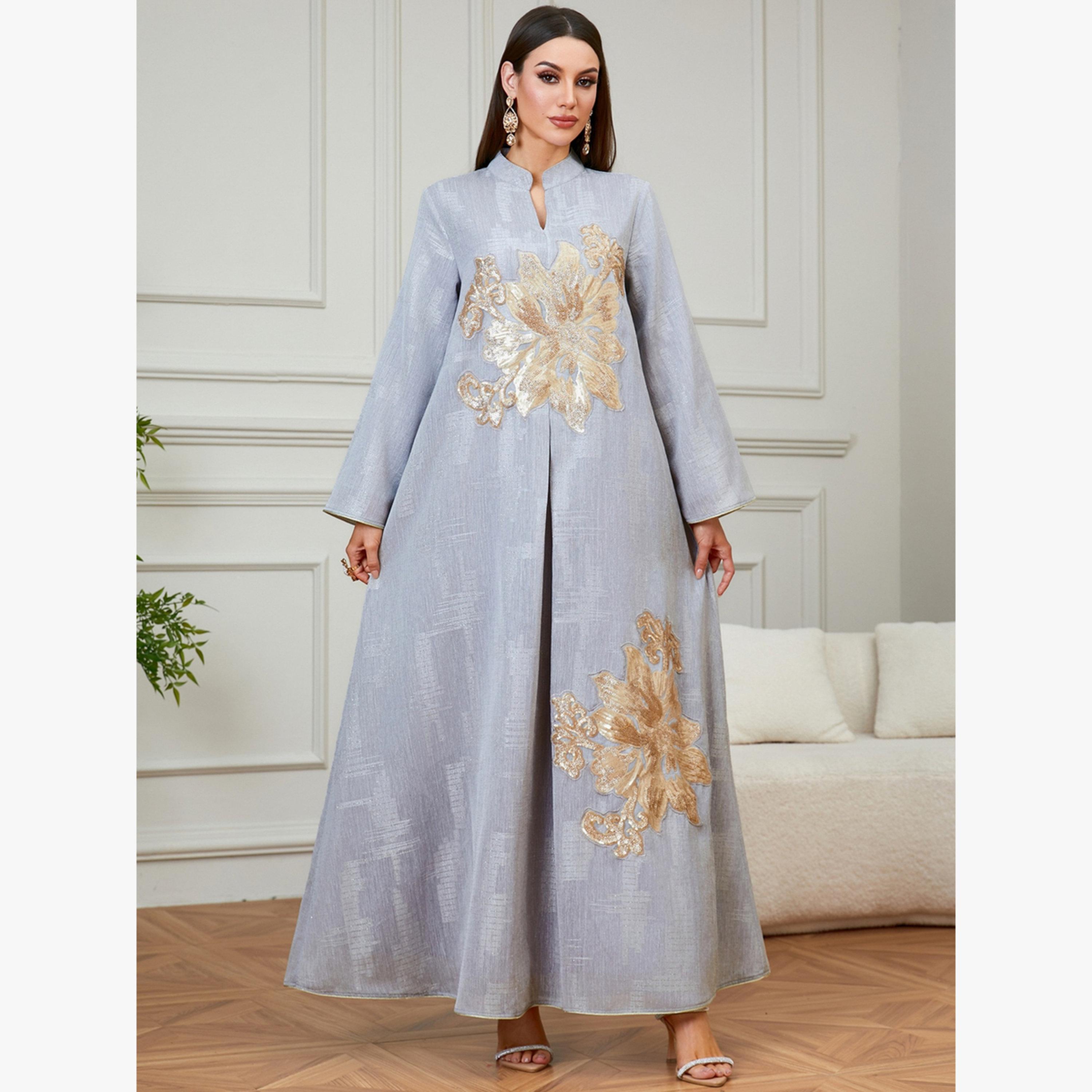 جلابية بياقة وتطريز وحافة واسعة-women-arabicclothing-jalabiyas-image-3