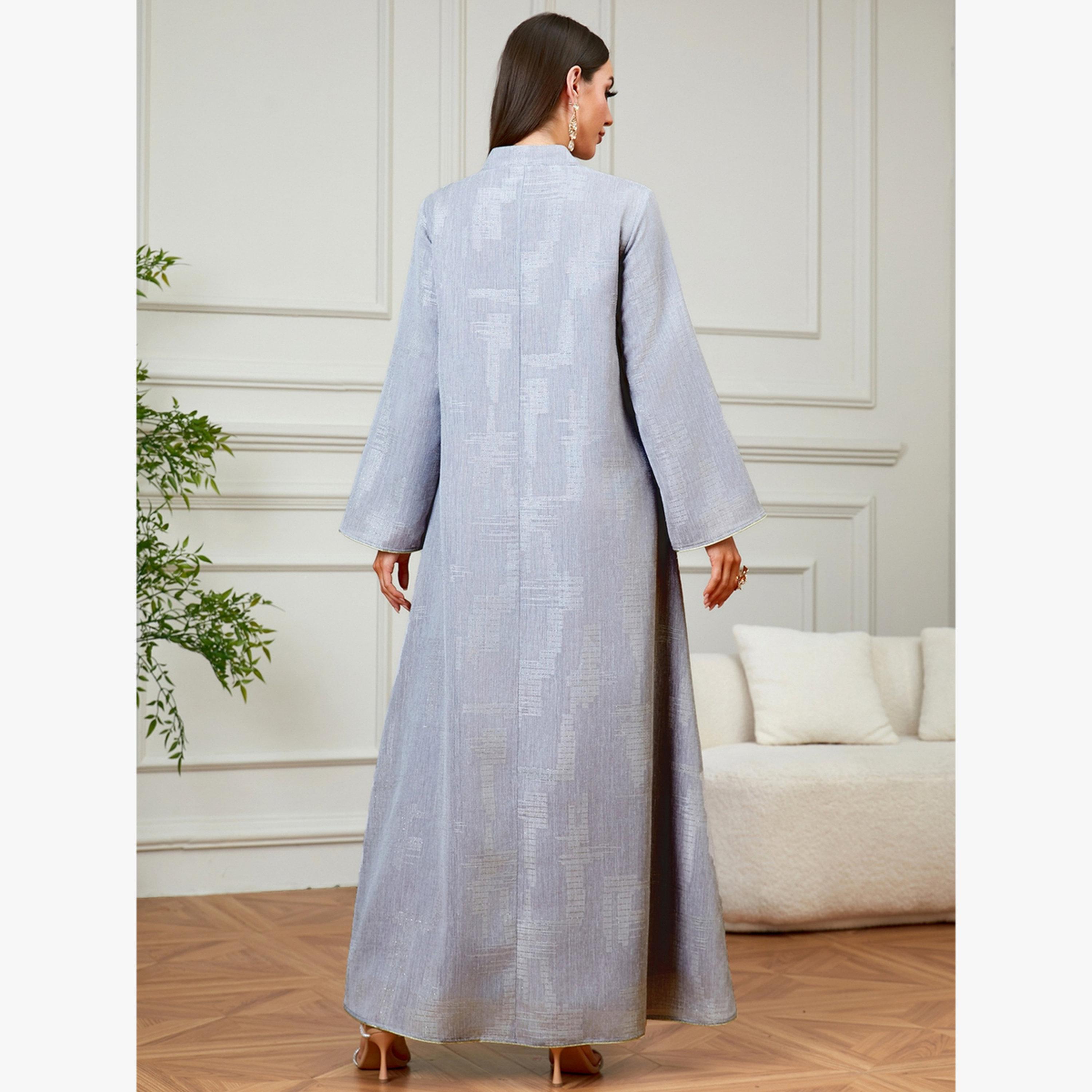 Take Two Grey Embroidered Collared A-Line Jalabiya-women-arabicclothing-jalabiyas-image-4