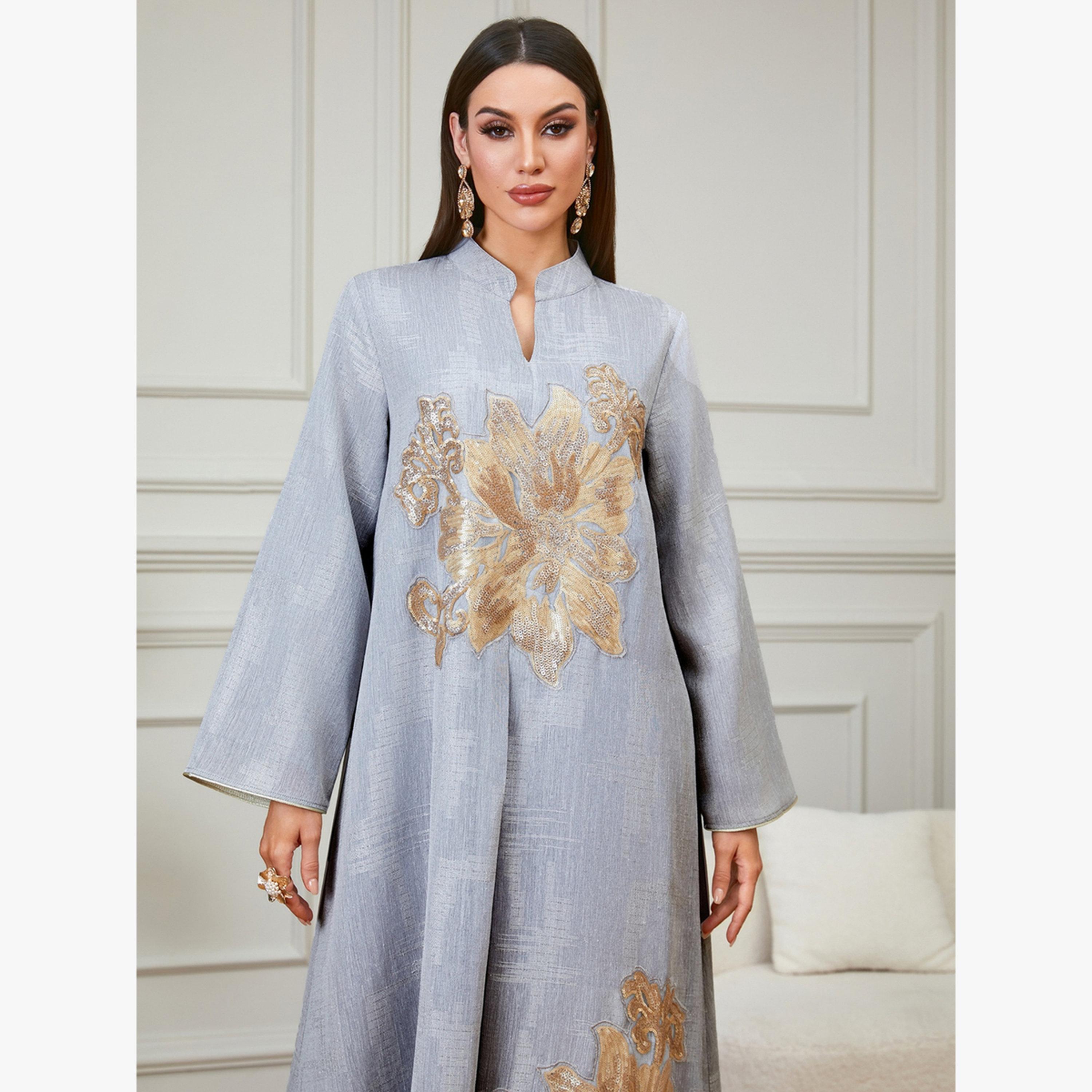 جلابية بياقة وتطريز وحافة واسعة-women-arabicclothing-jalabiyas-image-5