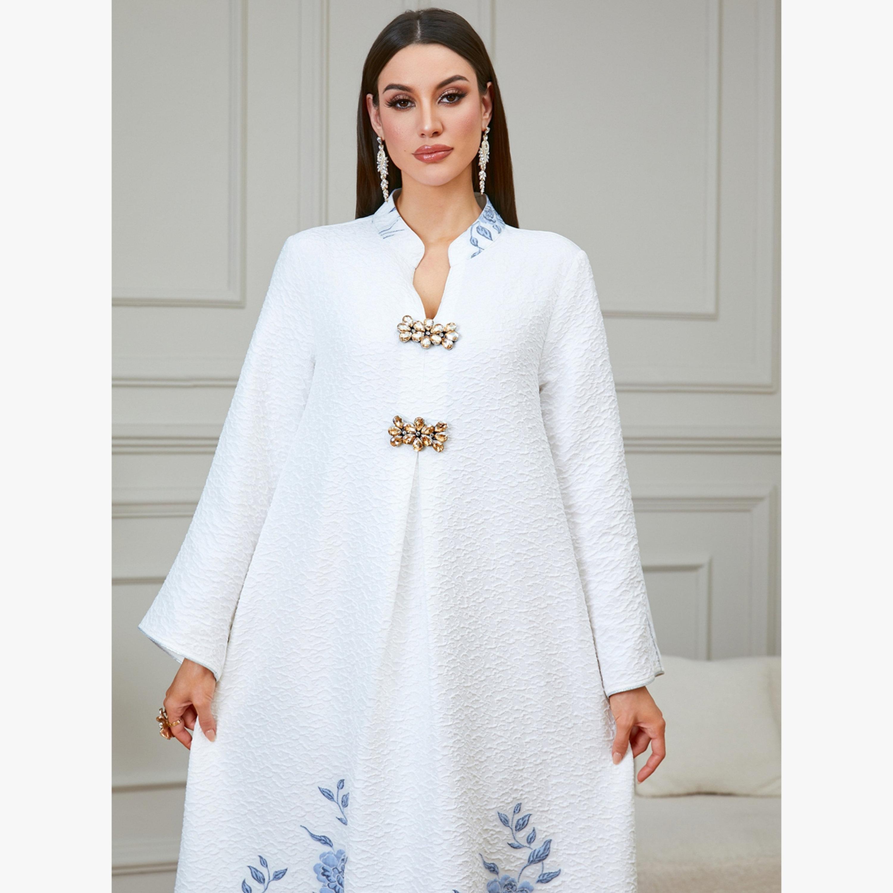 Take Two White Jacquard Floral Print A-Line Jalabiya-women-arabicclothing-jalabiyas-image-3