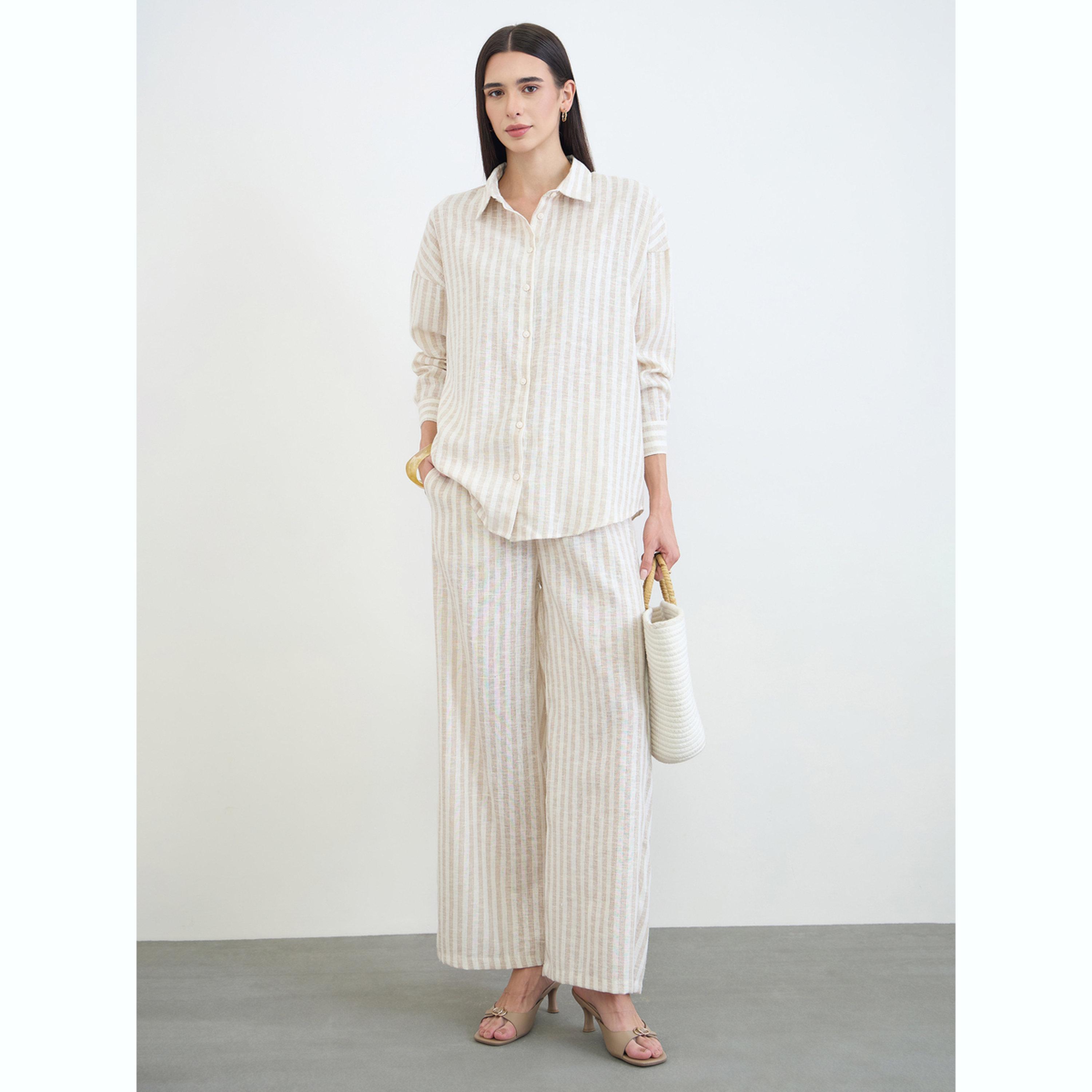 مجموعة من بنطال بأرجل واسعة وبلوزة مخططة-women-clothing-coordsets-image-2