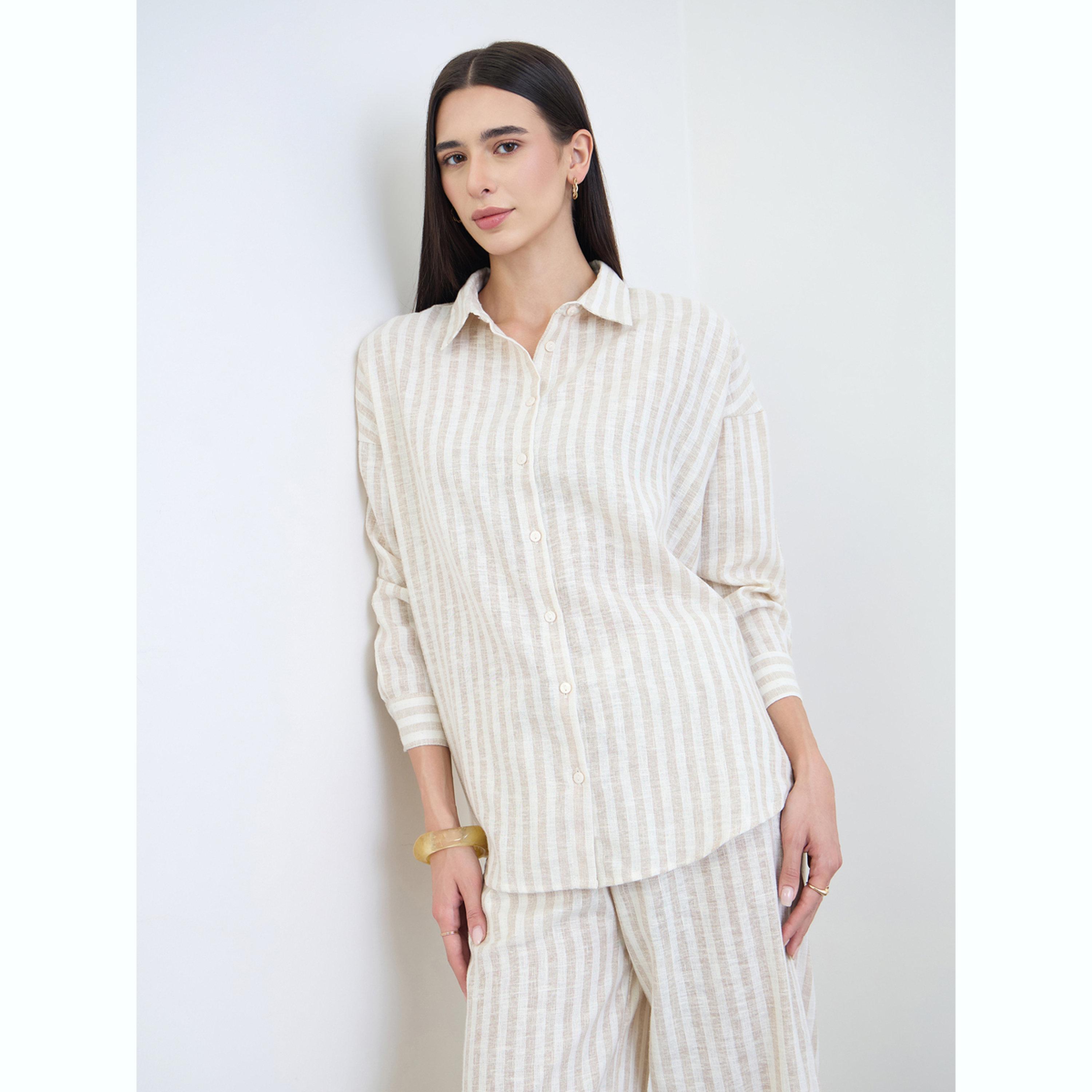 مجموعة من بنطال بأرجل واسعة وبلوزة مخططة-women-clothing-coordsets-image-3