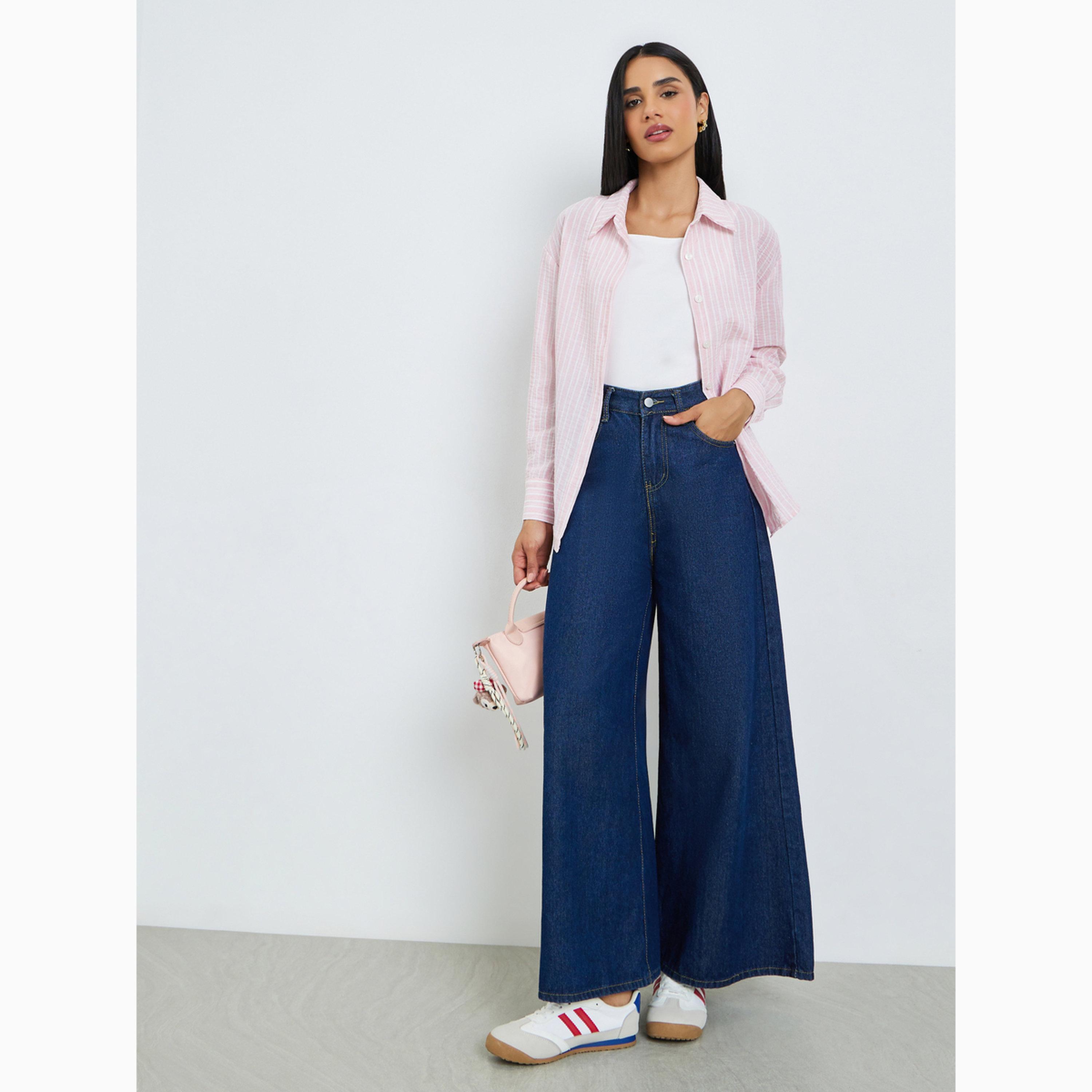 Styli Pink Striped Relaxed Fit Long Sleeve Shirt-women-clothing-shirtsandblouses-shirts-image-2