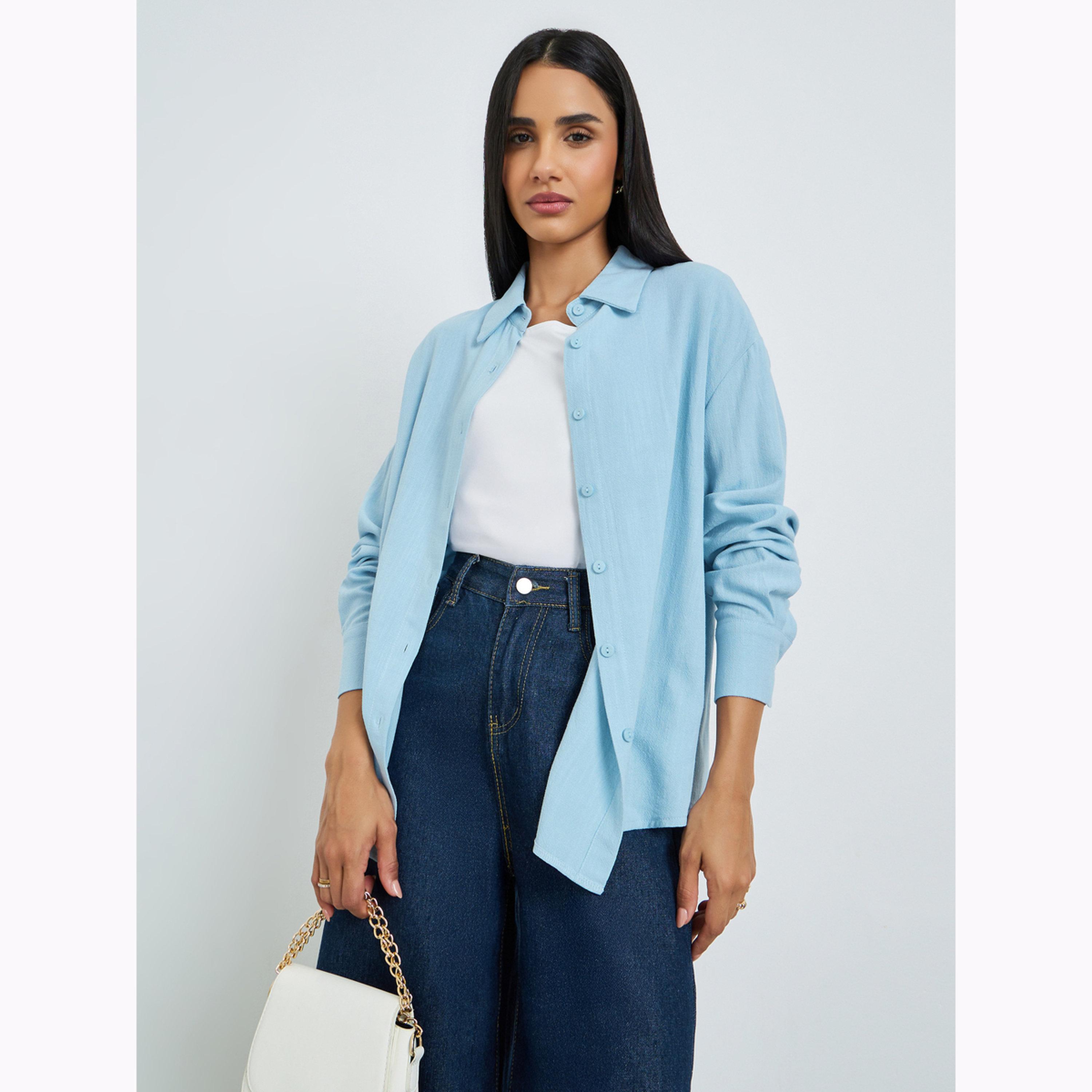بلوزة سادة بقصة مريحة للرجال-women-clothing-shirtsandblouses-shirts-image-1